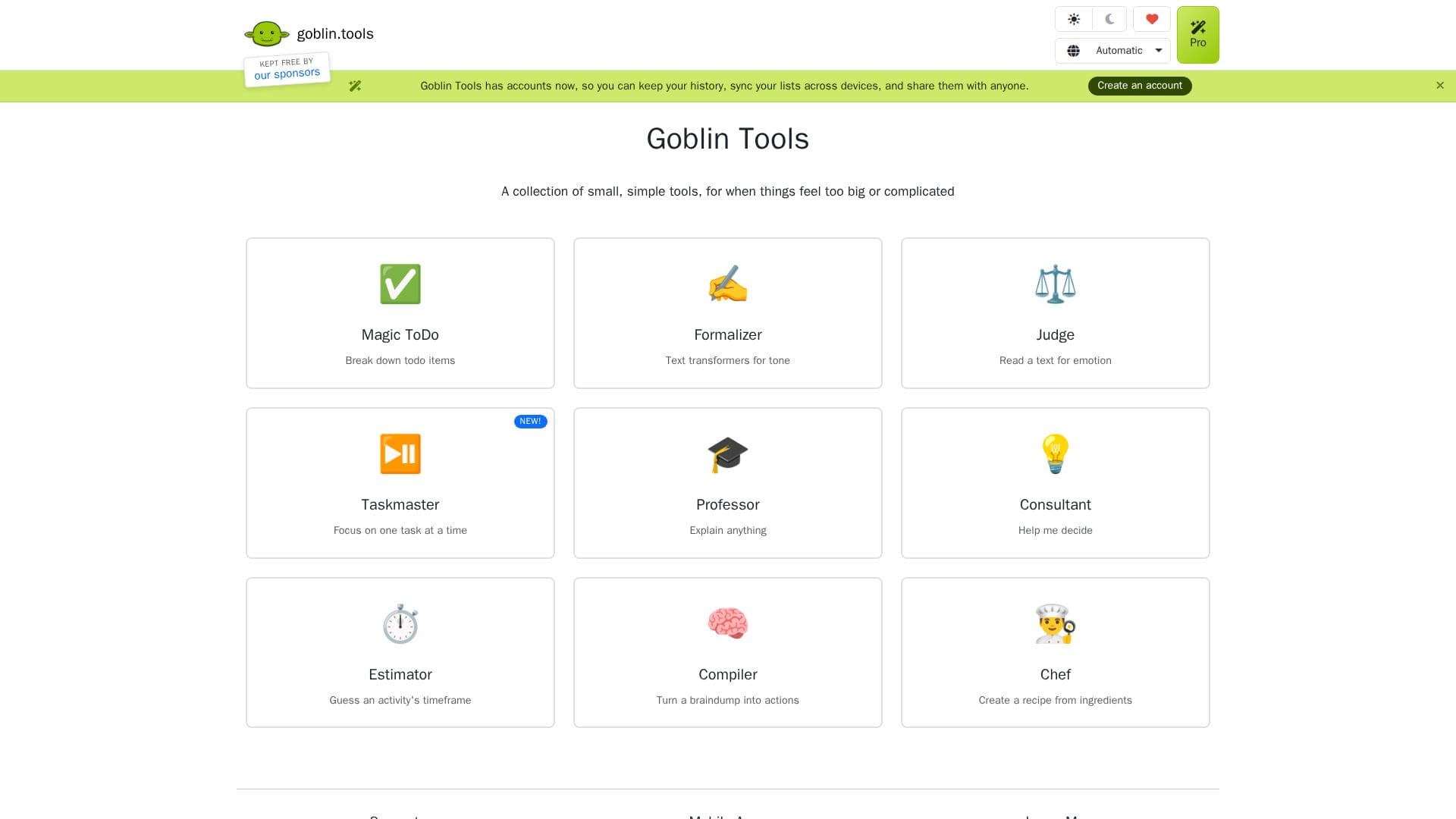 Goblin Tools screenshot