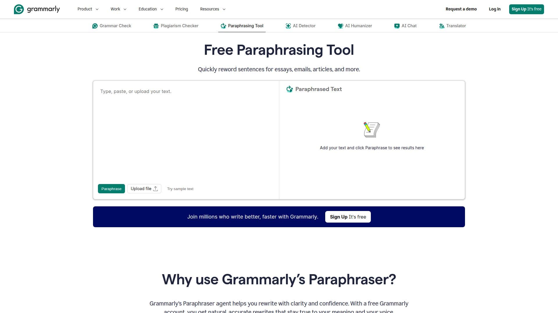 Screenshot von Grammarly Paraphrasing Tool