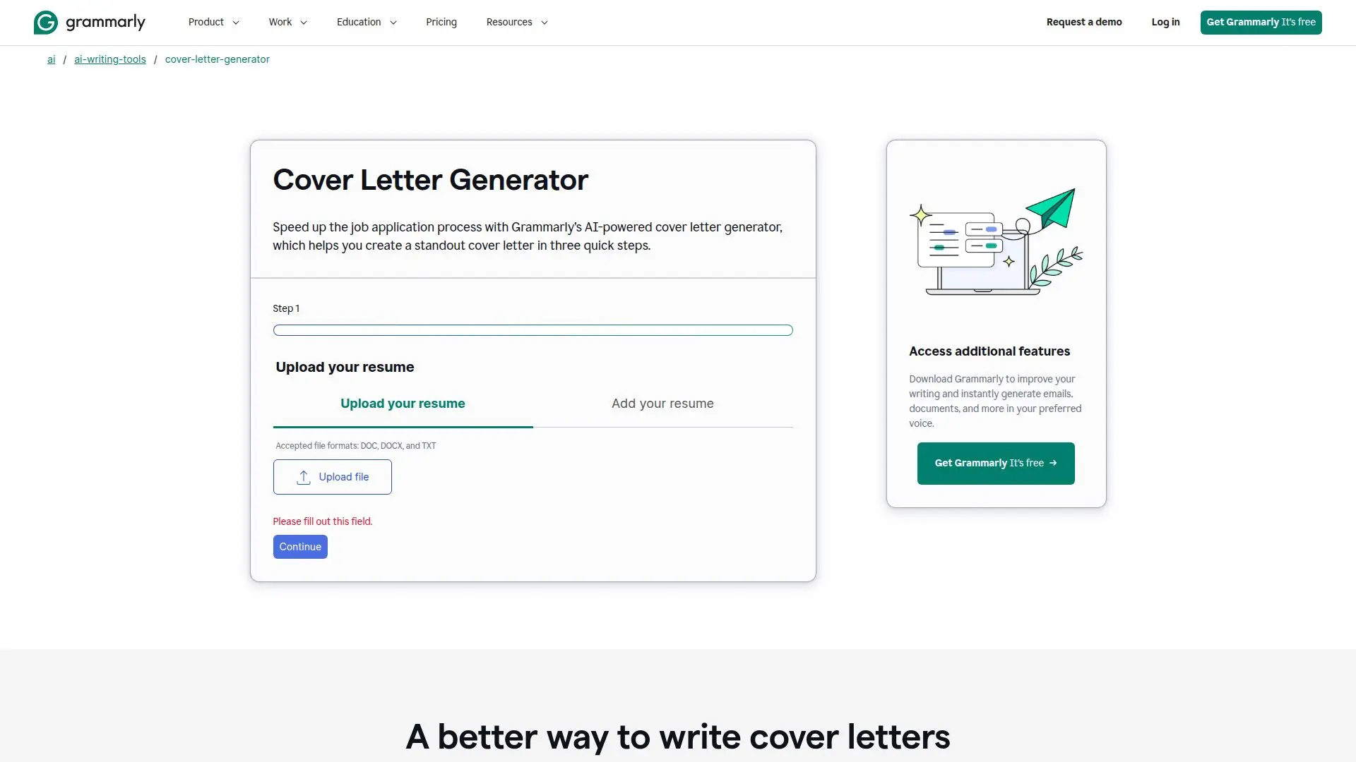 Grammarly AI 求职信生成器 截图
