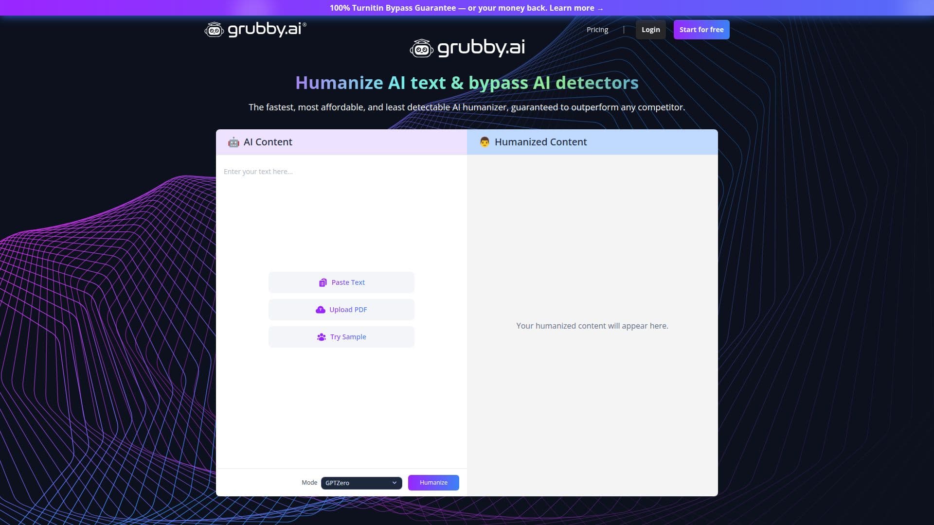 Undetectable AI Humanizer: Grubby AI screenshot