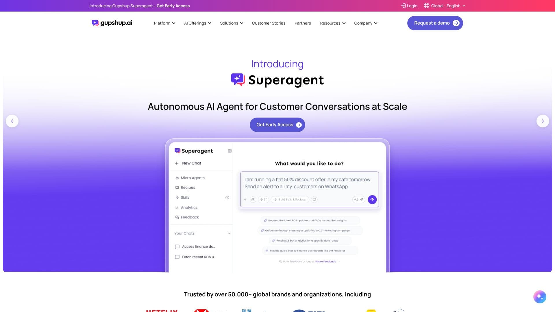 Screenshot von Gupshup.ai Autonome KI-Agenten
