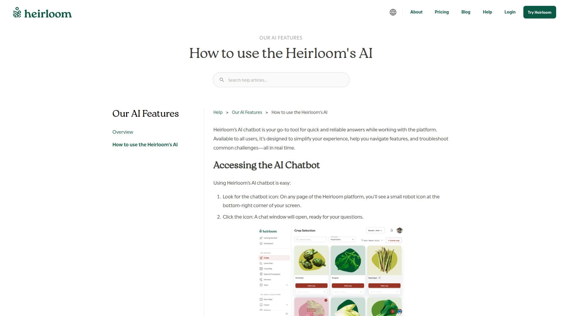 Capture d’écran de Heirloom AI Chatbot