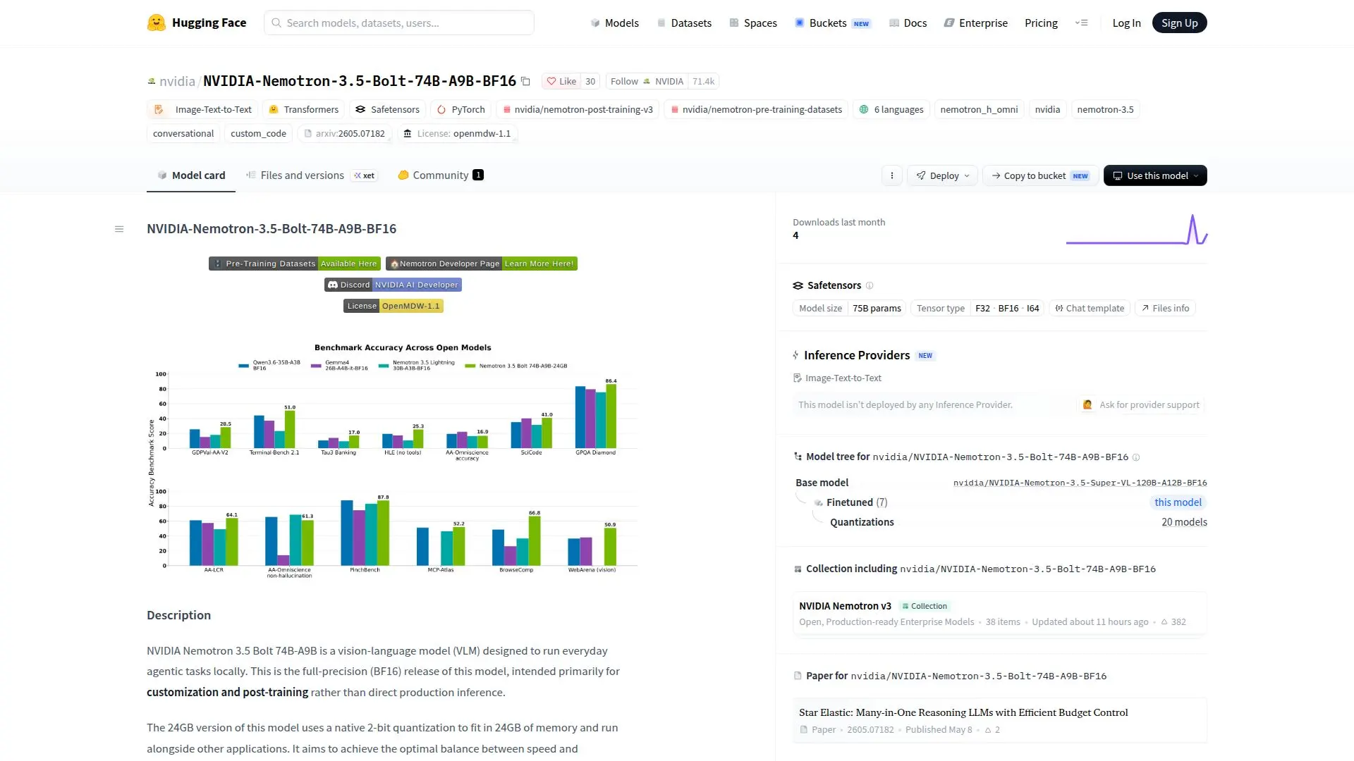 Capture d’écran de NVIDIA Nemotron 3.5 Bolt 74B