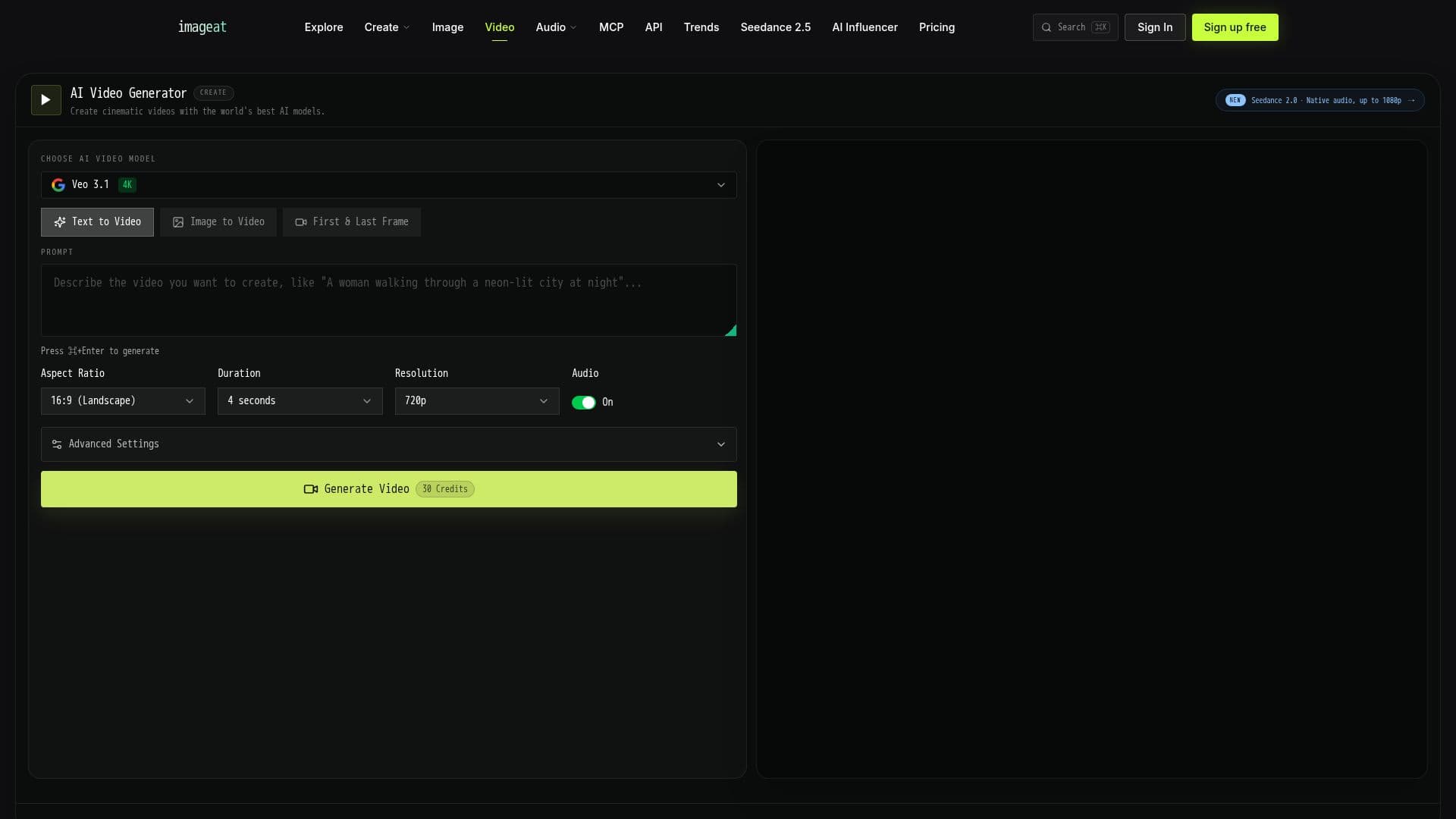 Screenshot von imageat AI Video Generator