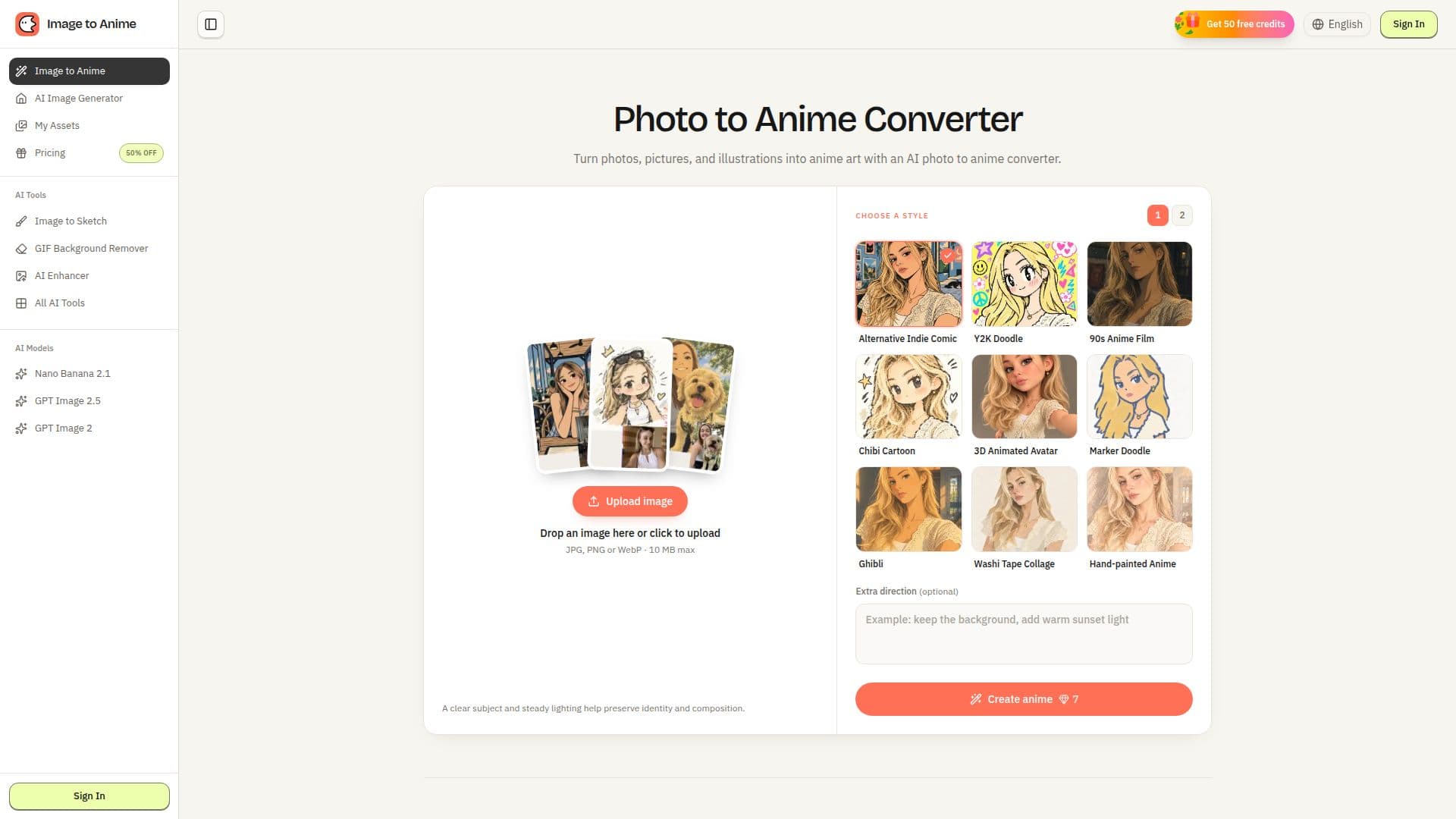 Captura de tela do Conversor de Foto para Anime