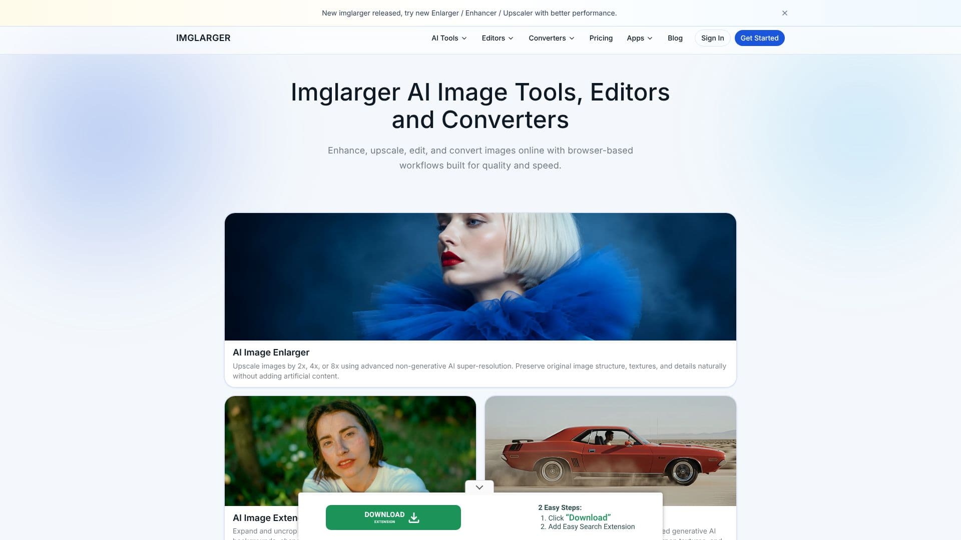 Screenshot von ImgLarger KI-Tools