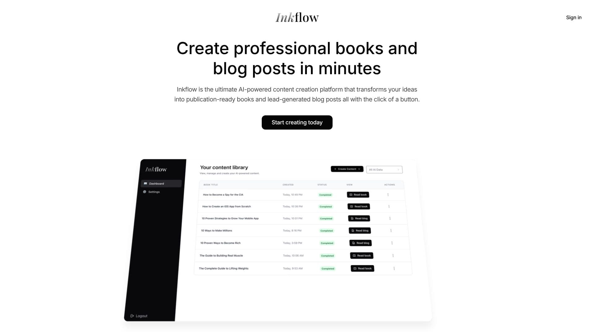 Inkflow AI Book & Blog Generator screenshot
