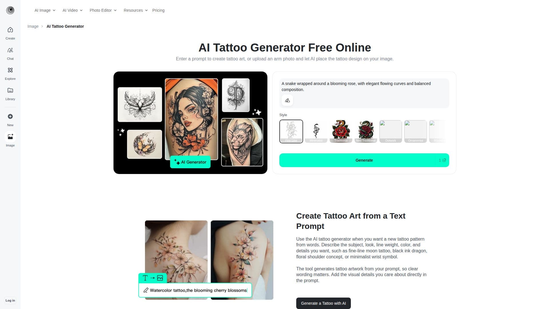 Screenshot von insMind AI Tattoo Generator