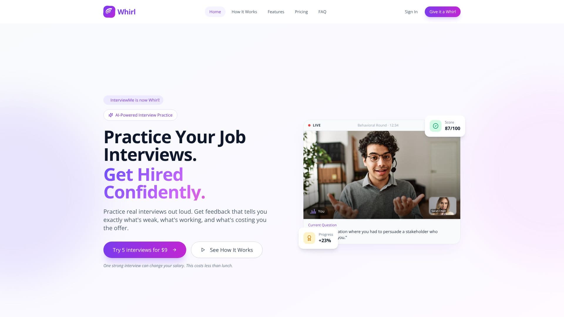 Whirl AI Interview Practice screenshot