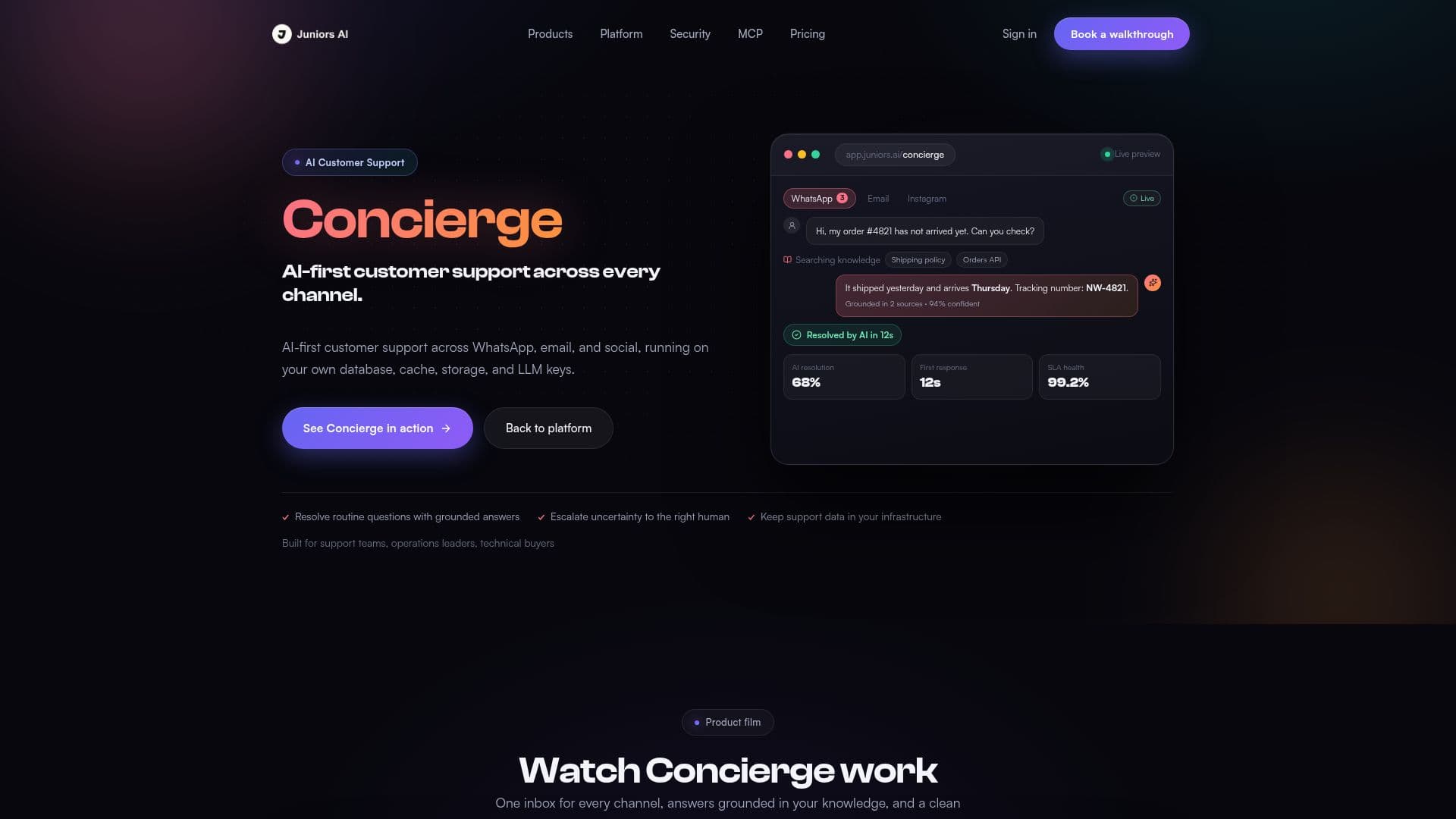 Capture d’écran de Concierge par Juniors AI