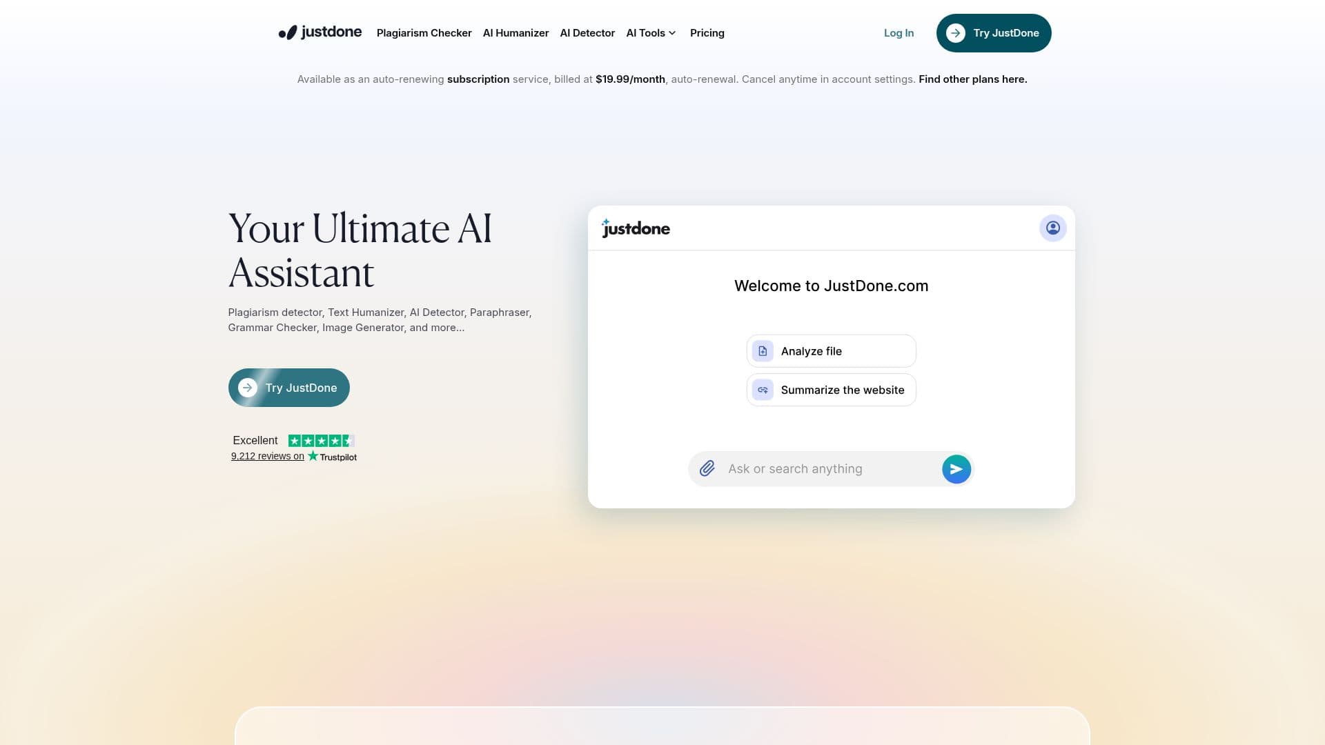 JustDone AI Assistant screenshot