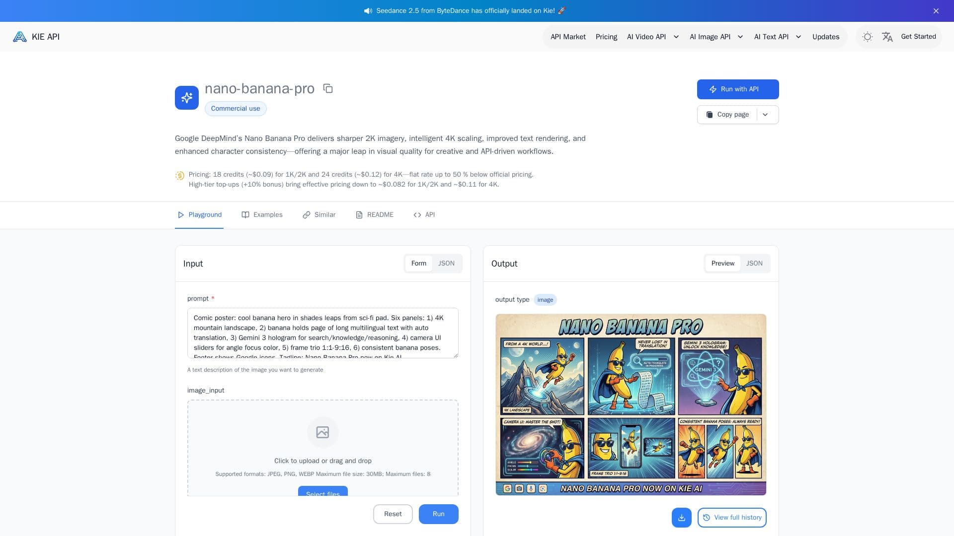 Nano Banana Pro API on Kie.ai screenshot