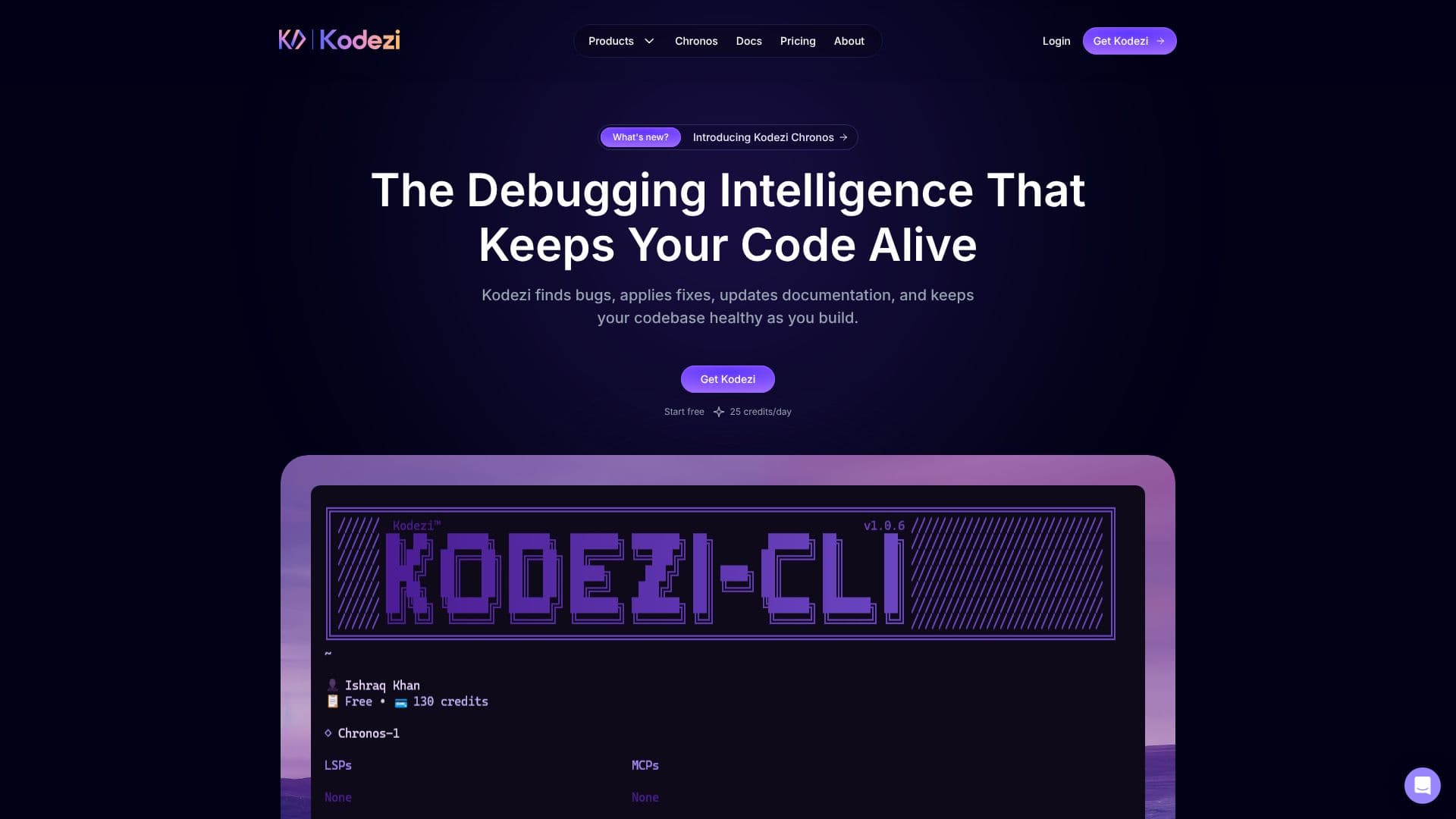 لقطة شاشة لـ Kodezi - الذكاء الاصطناعي CTO لقواعد الأكواد