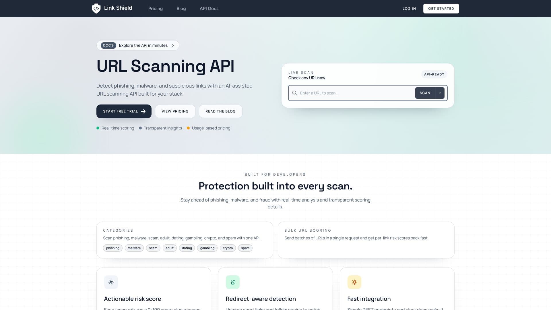 Captura de pantalla de API de Detección de Amenazas en URLs - Link Shield
