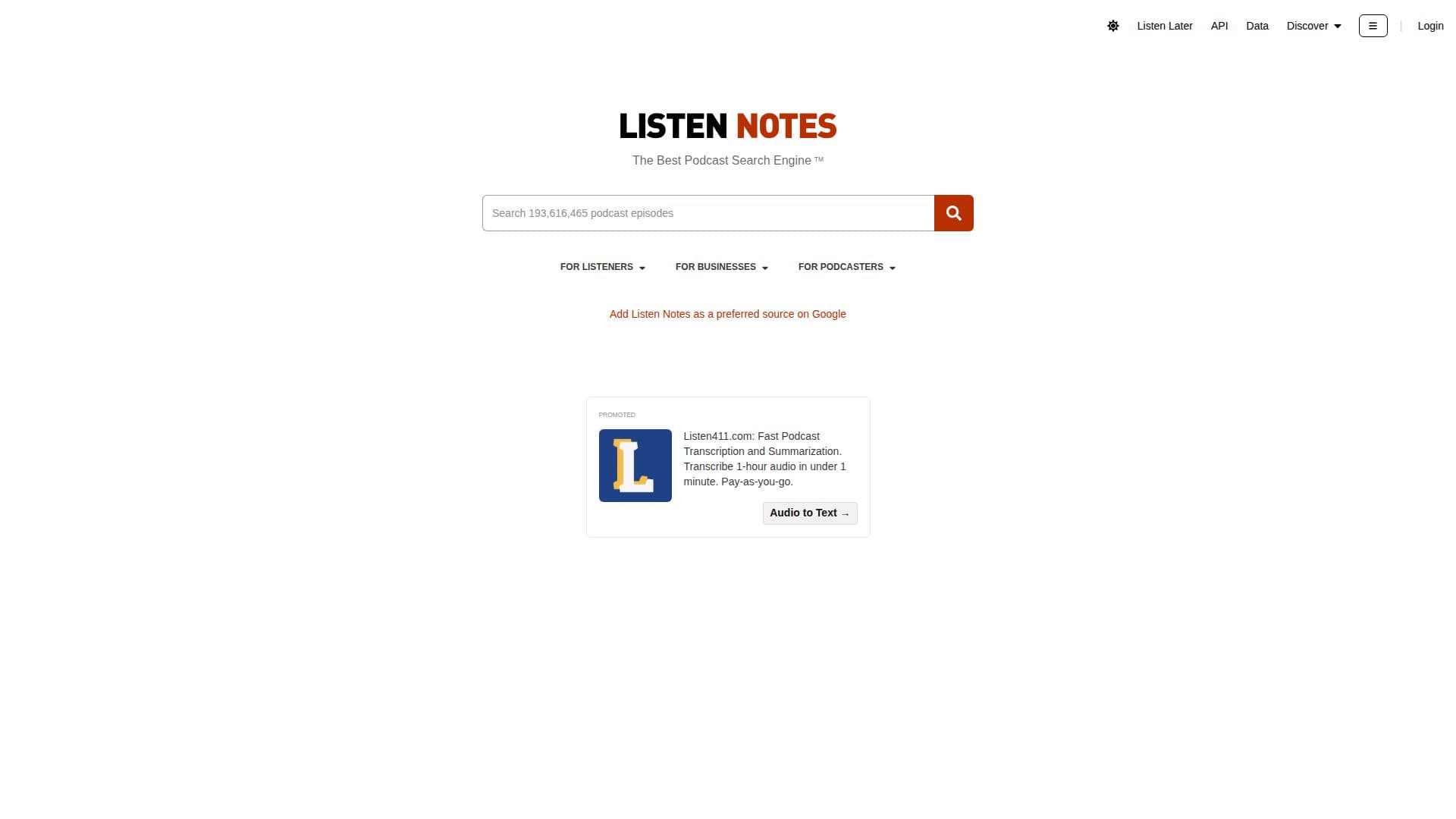 Listen Notes Podcast Search Engine screenshot