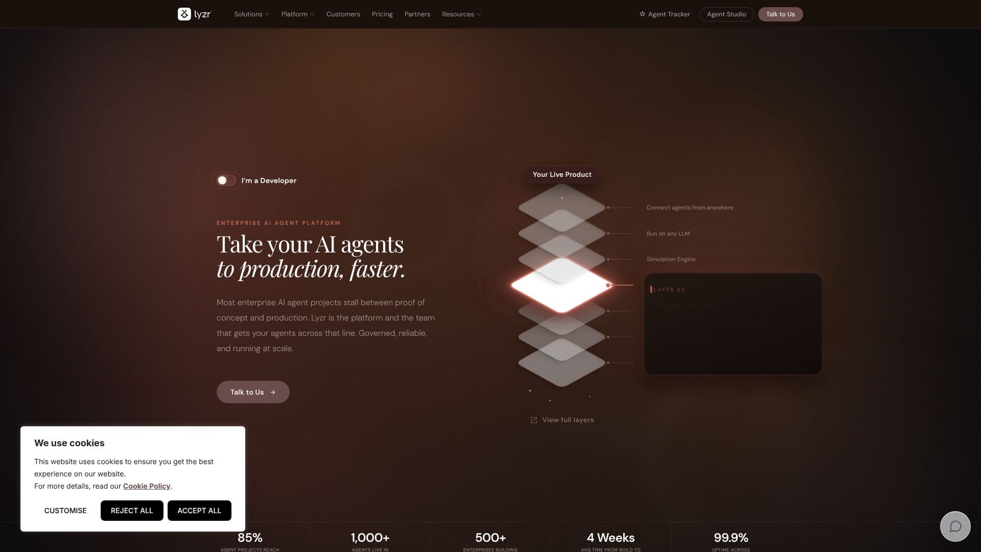 Screenshot von Lyzr: KI-Agenten-Produktionsplattform