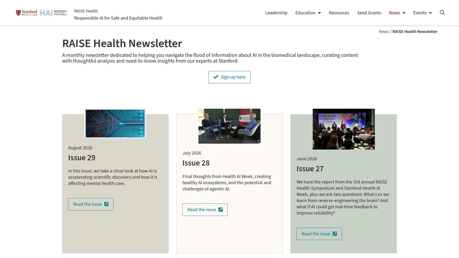 Capture d’écran de Bulletin RAISE Health (Stanford Medicine)