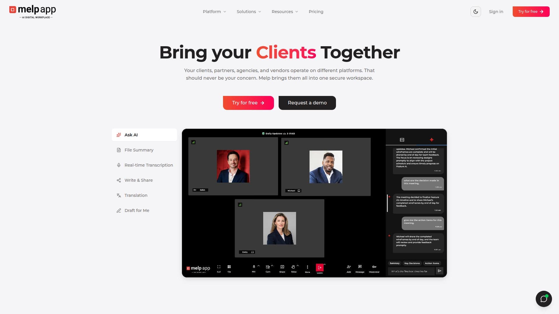 Melp AI Team Collaboration Software screenshot