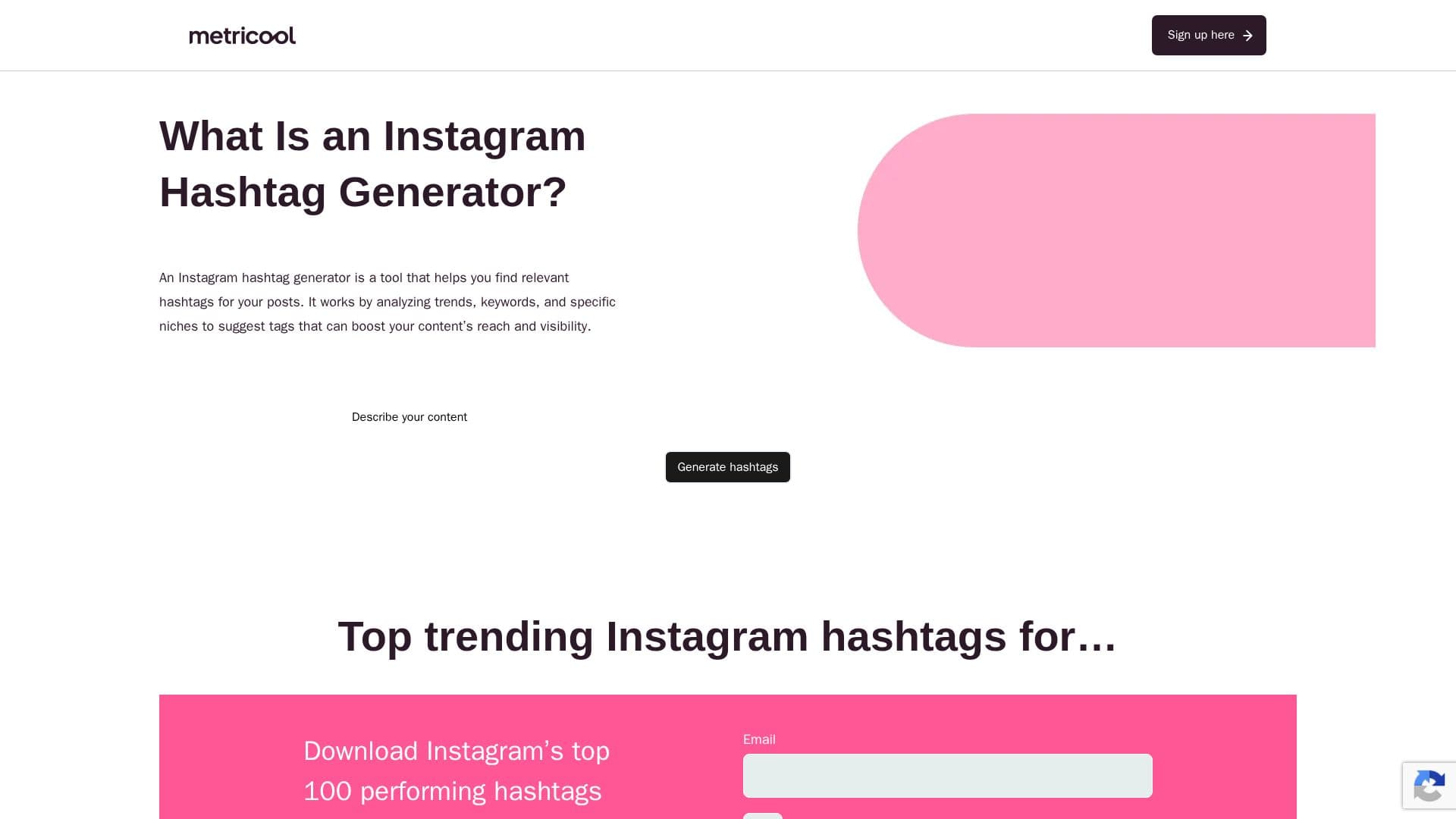 Instagram Hashtag Generator | Metricool screenshot