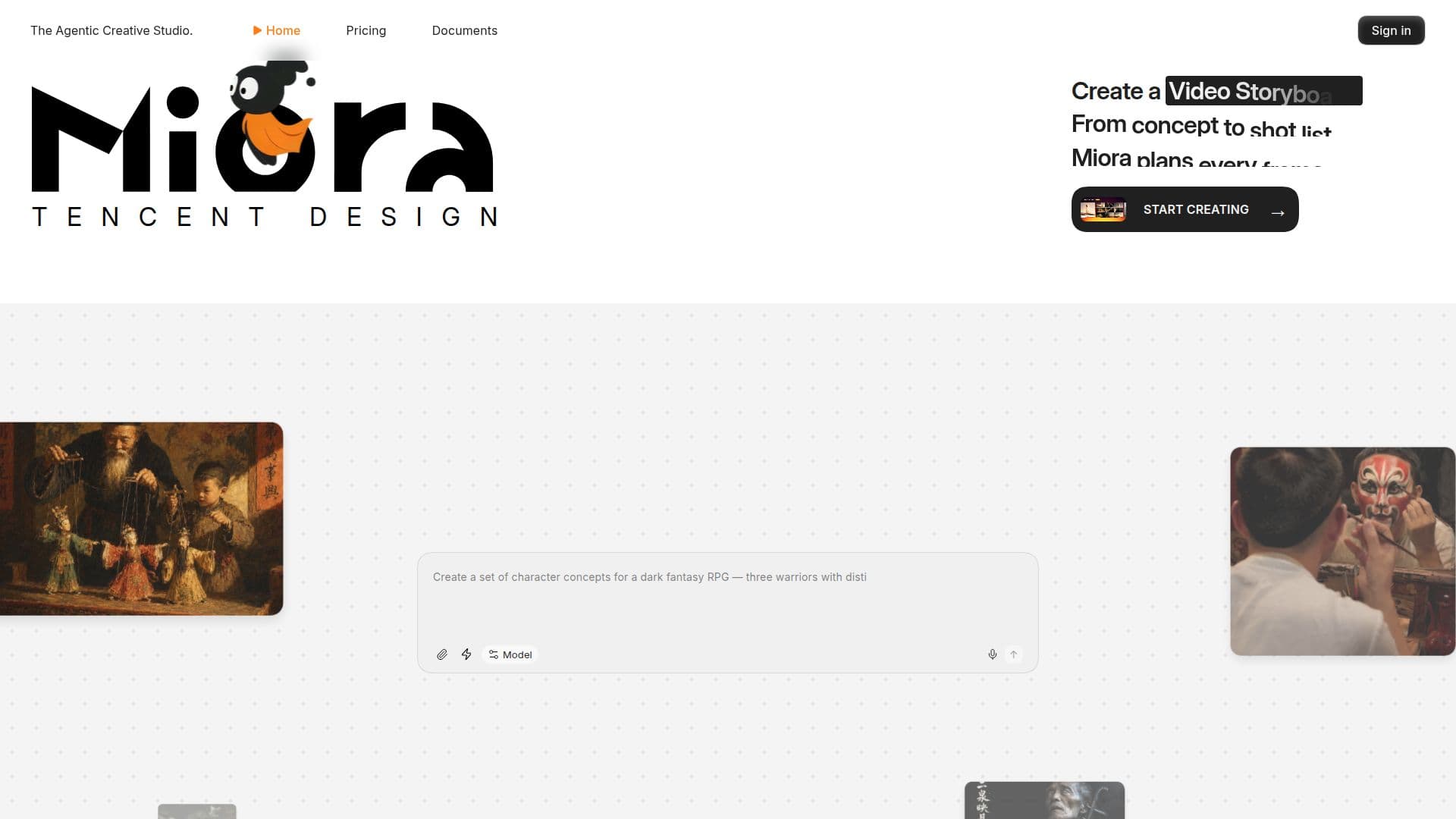 Miora AI Kreativ-Agent screenshot