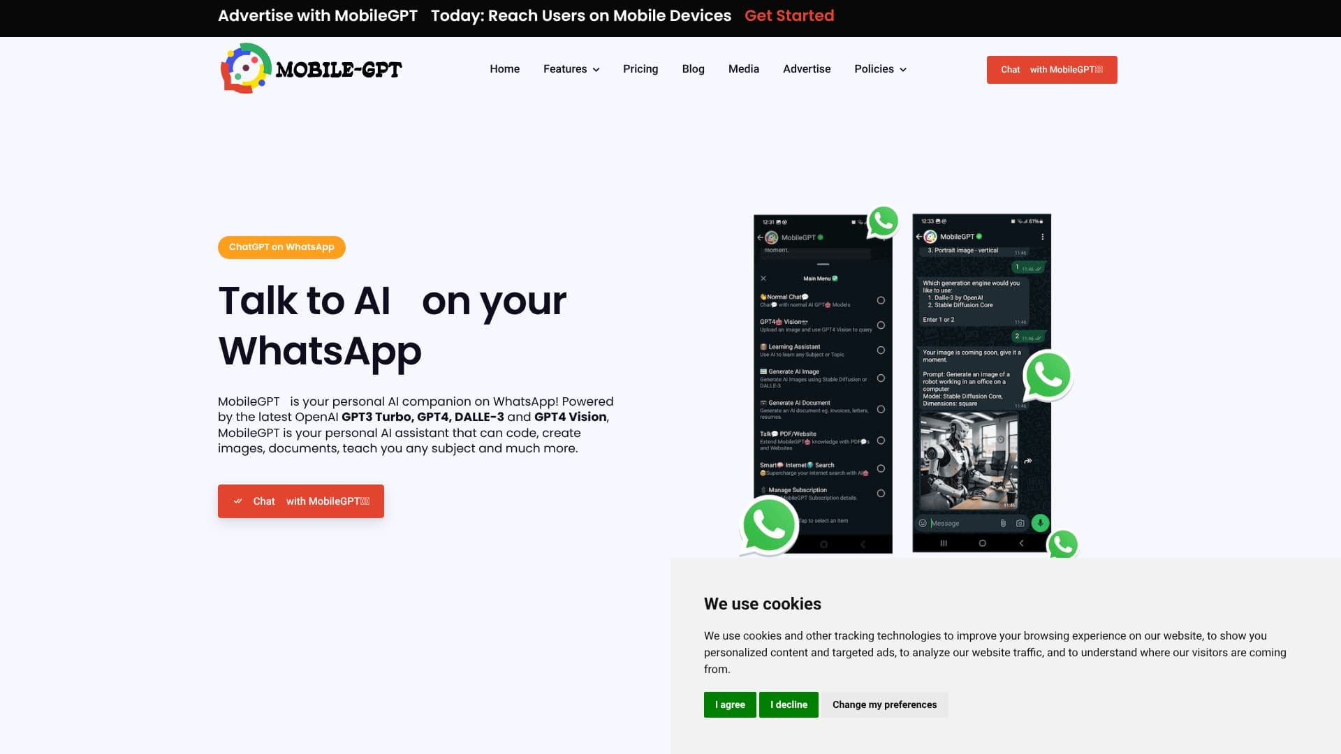 Скриншот MobileGPT WhatsApp Chatbot