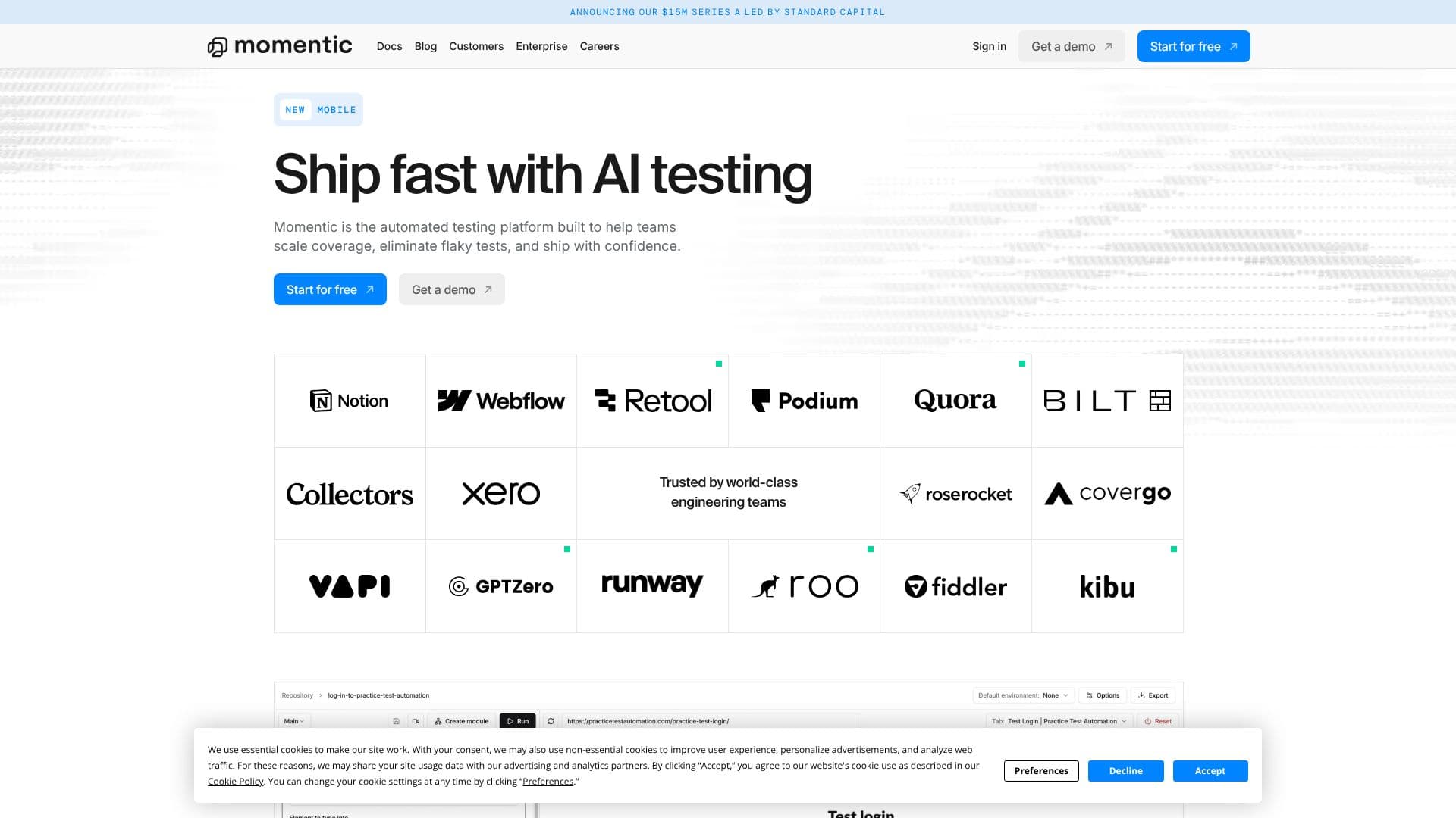 Momentic AI Testing Tool screenshot