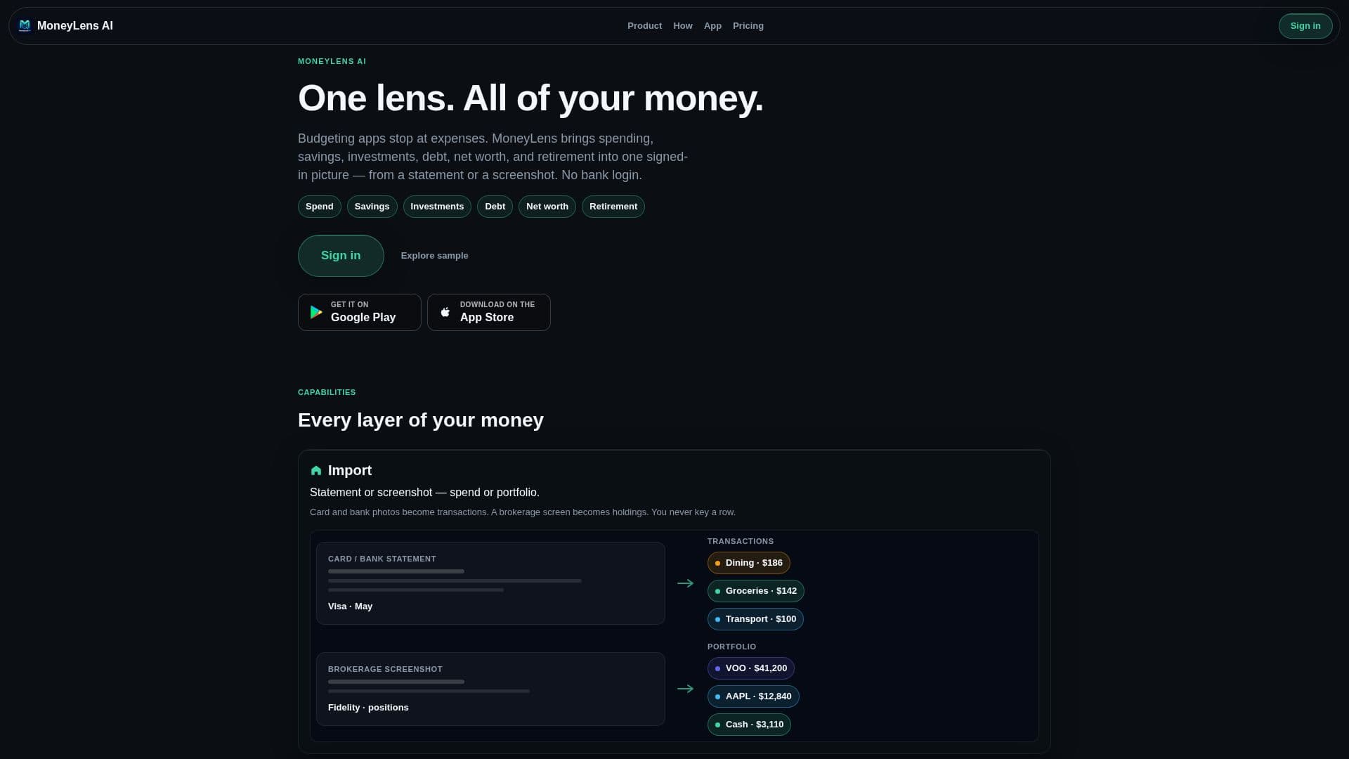 Скриншот MoneyLens AI