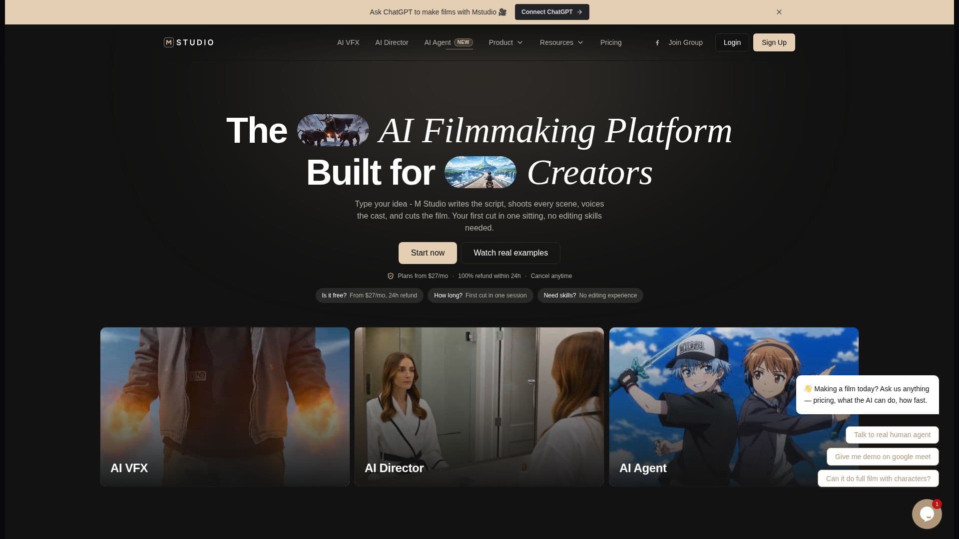 mStudio AI Filmmaking Platform screenshot