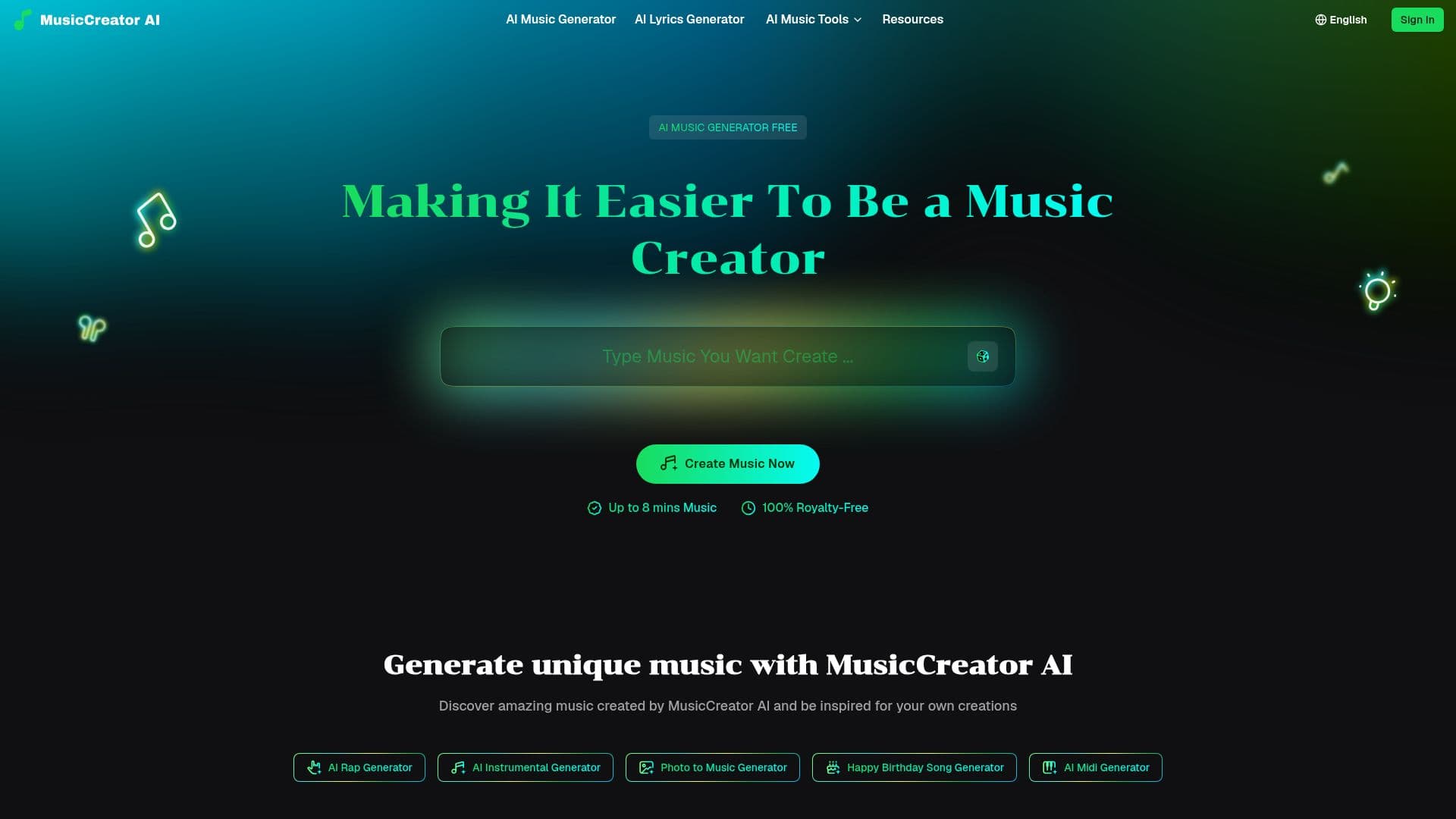 MusicCreator AI のスクリーンショット