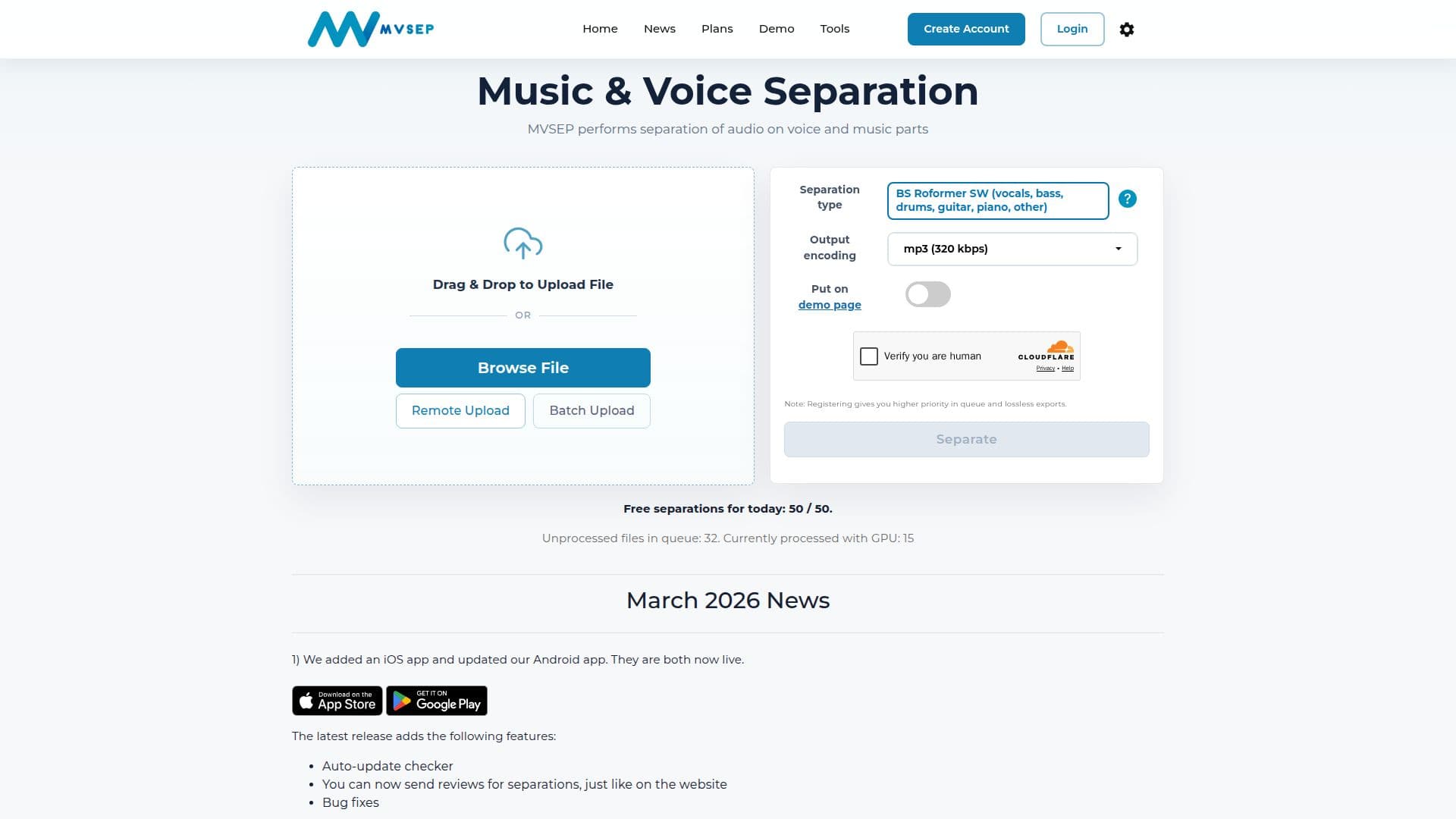 MVSEP - Musik- und Sprachtrennung screenshot