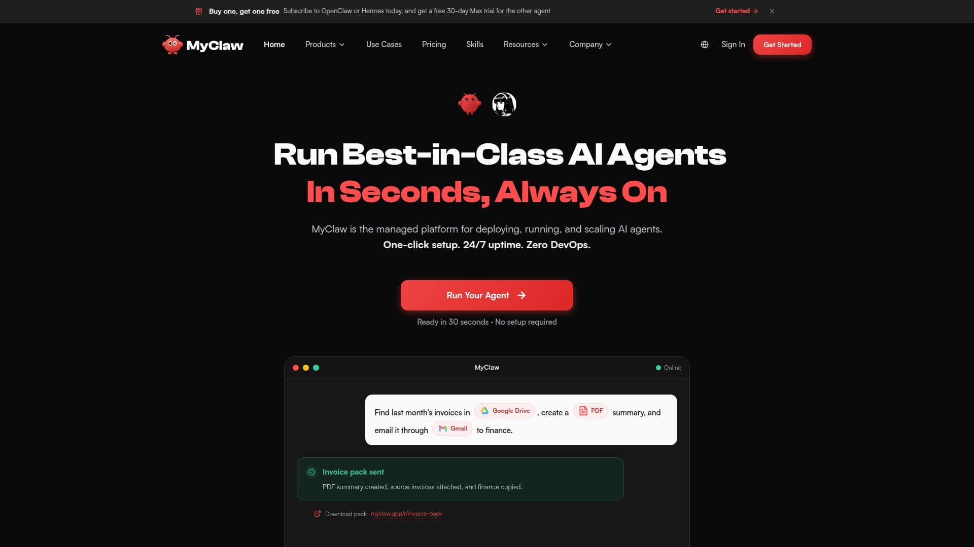لقطة شاشة لـ MyClaw AI Hosting