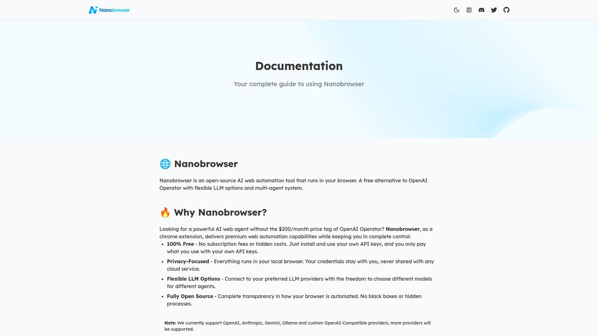Nanobrowser AI Web Automation Tool screenshot