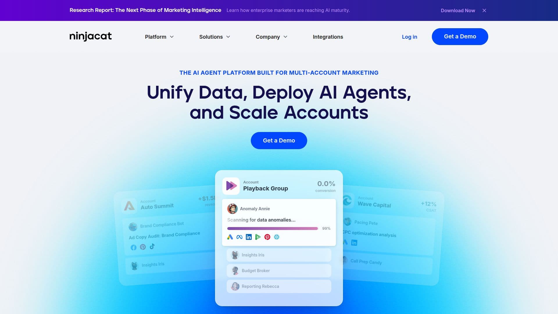 NinjaCat AI Agent Platform screenshot