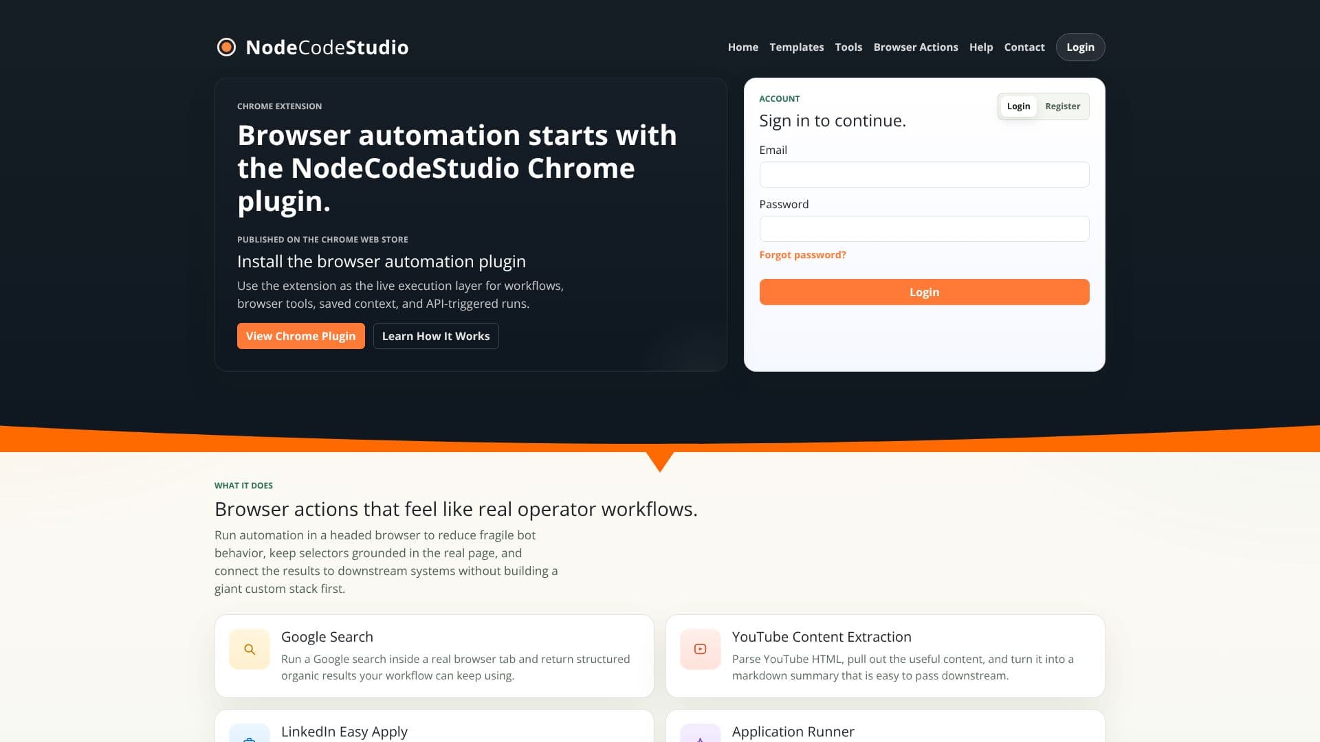 لقطة شاشة لـ NodeCodeStudio لأتمتة متصفح Chrome