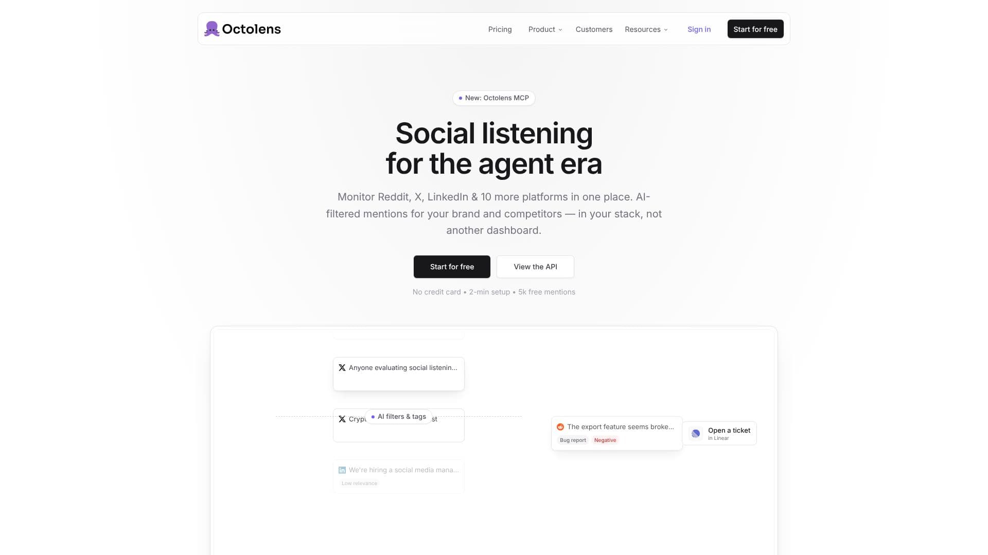 Screenshot von Octolens | KI Social Listening