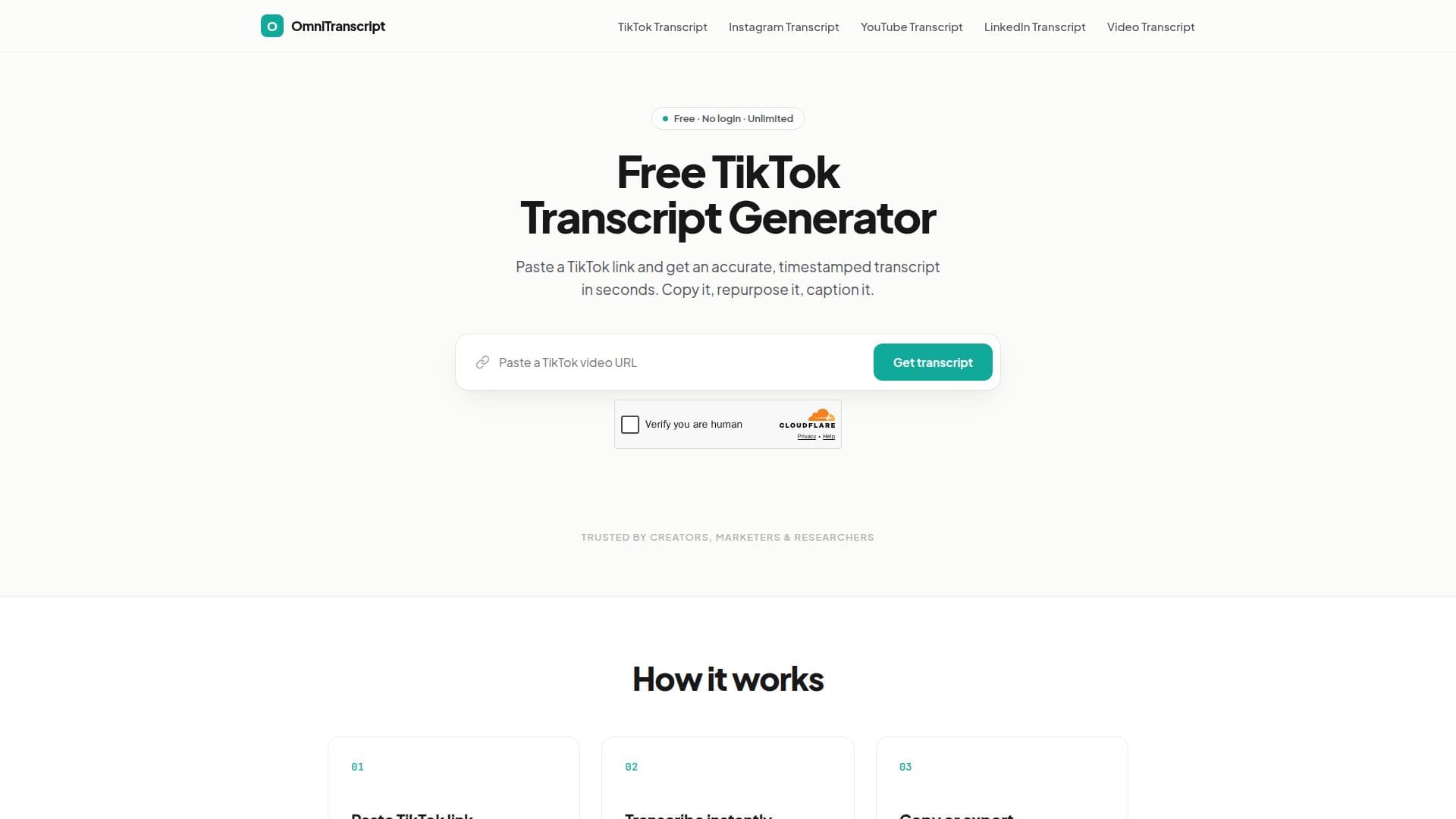 Screenshot von Kostenloser TikTok Transkript Generator