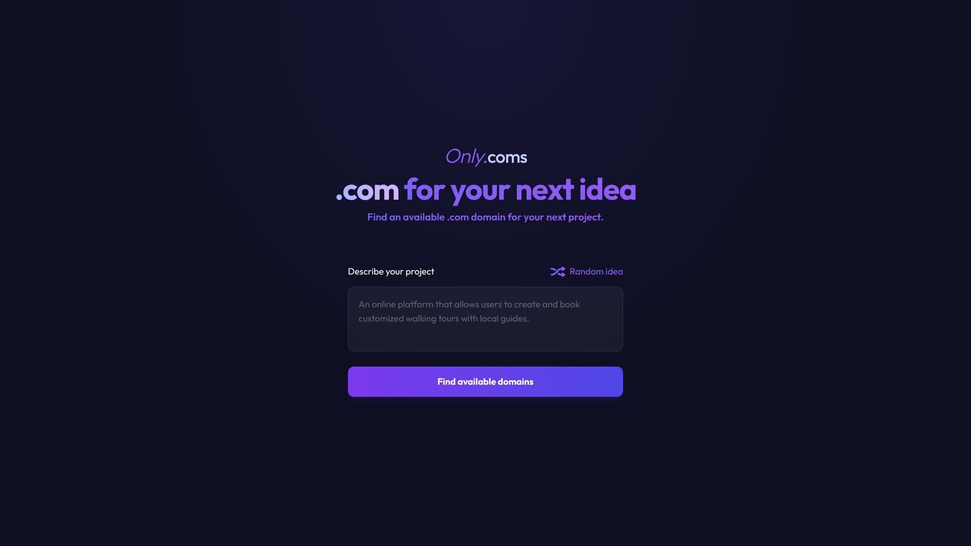 لقطة شاشة لـ .com ل ιδέαك التالية - OnlyComs