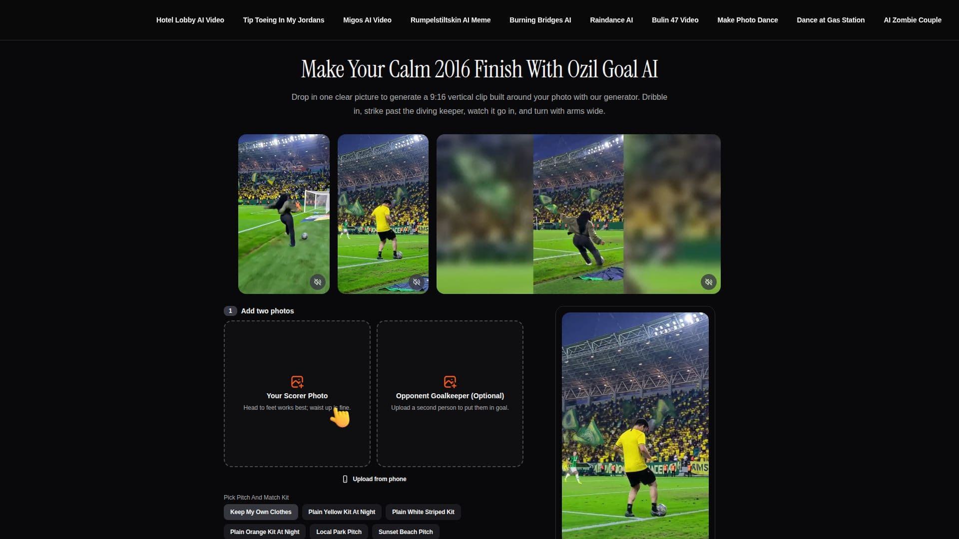 Capture d’écran de Ozil Goal AI Generator