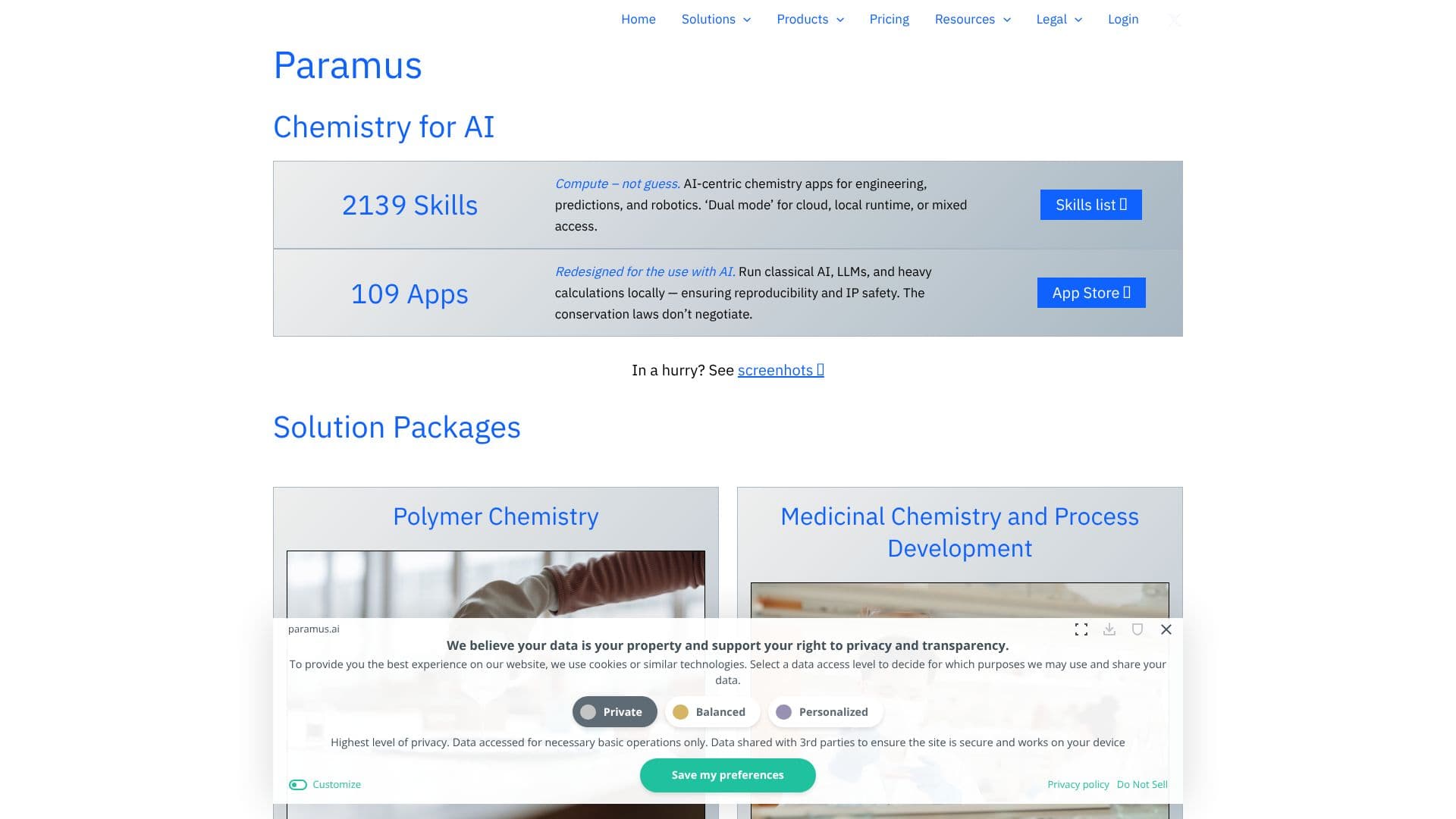 Capture d’écran de Paramus.ai - Chimie pour l'IA