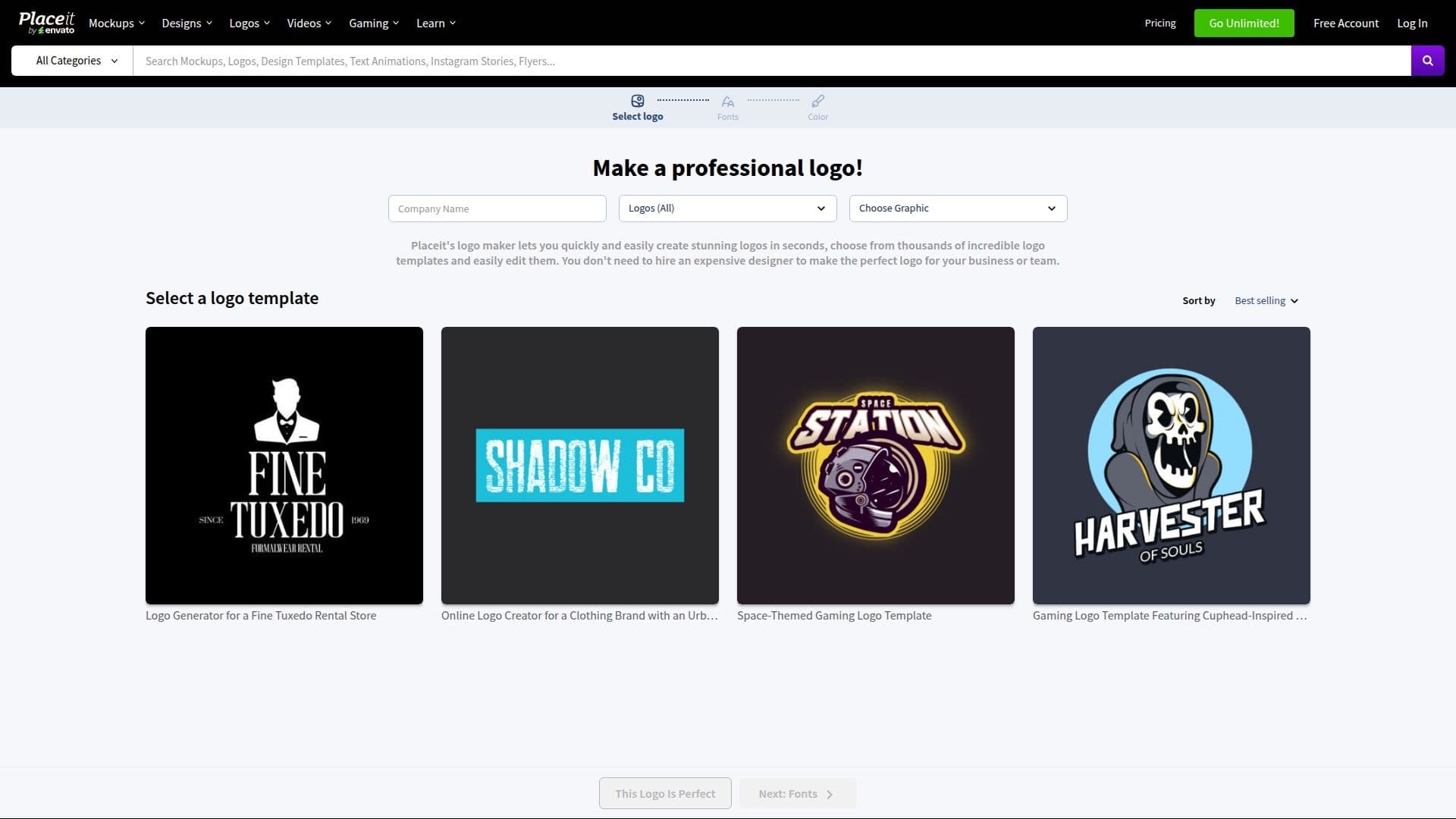 لقطة شاشة لـ صانع شعارات Placeit