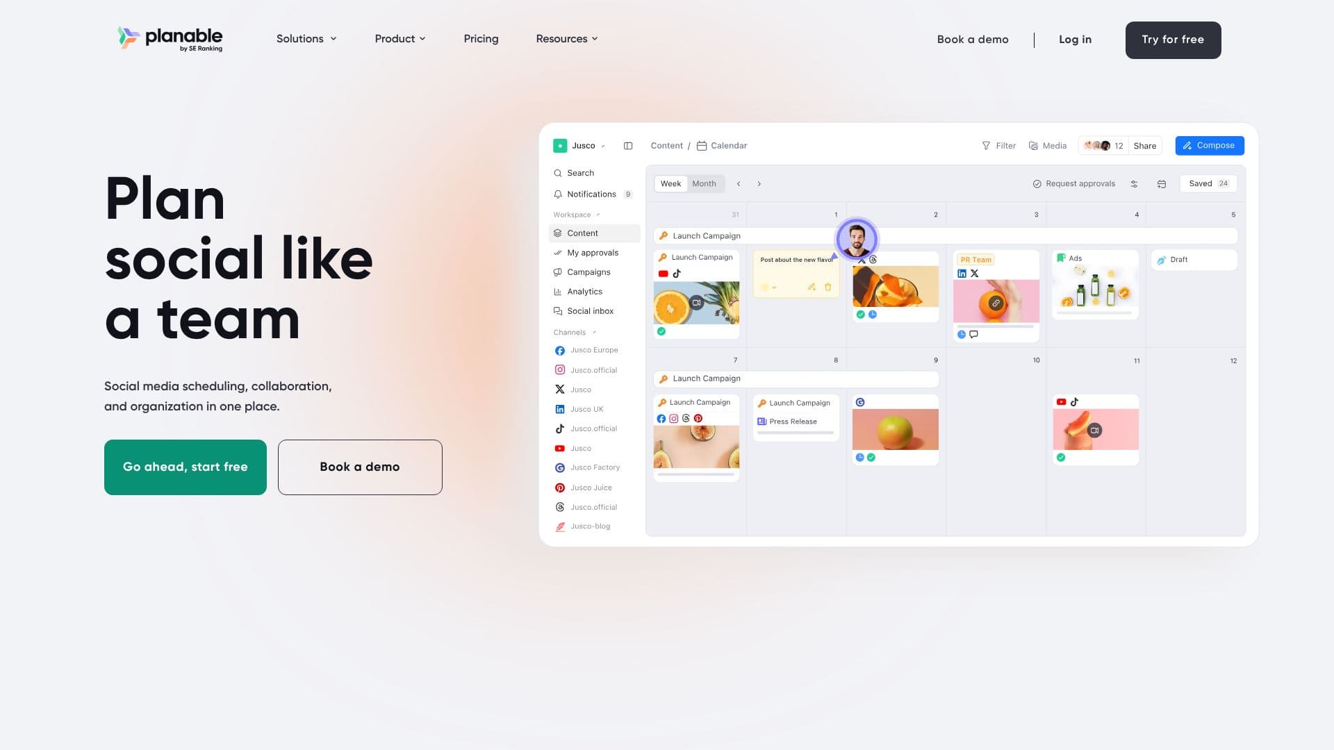 لقطة شاشة لـ إدارة وسائل التواصل الاجتماعي من Planable