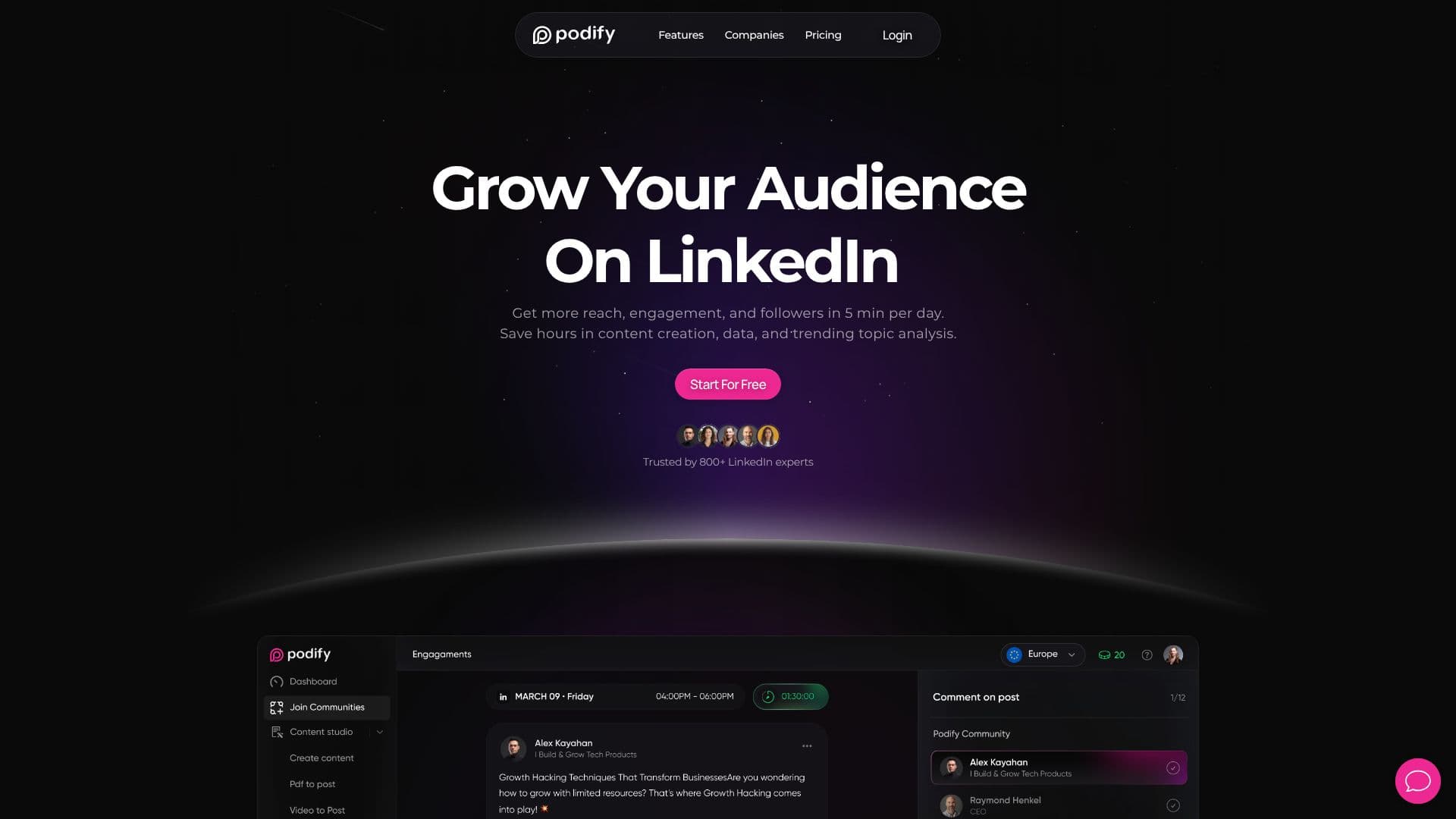 Capture d’écran de Podify Croissance LinkedIn