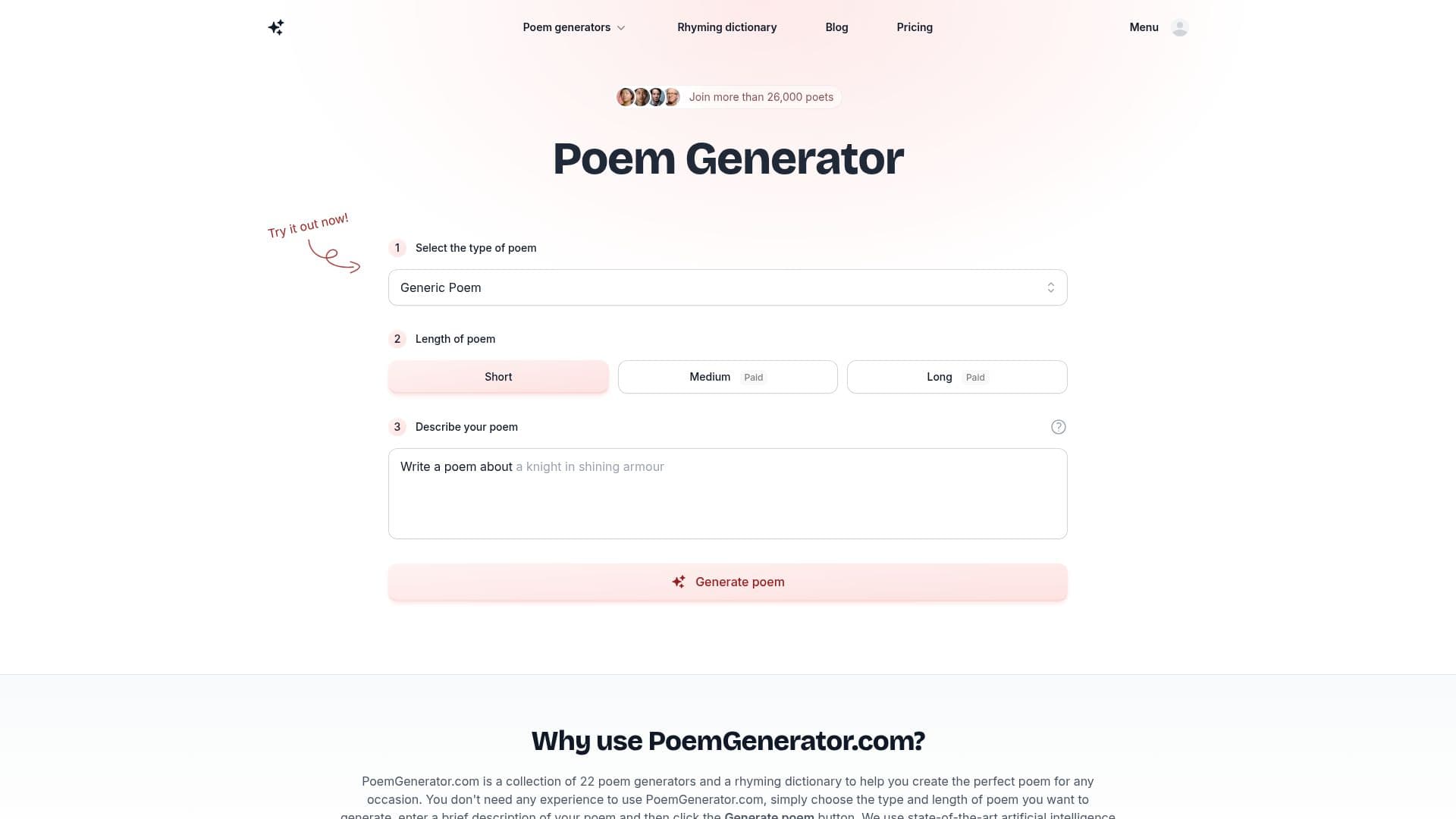 PoemGenerator.com 스크린샷