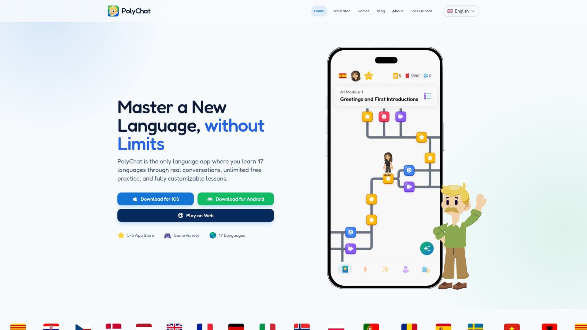 Application d'apprentissage des langues PolyChat screenshot