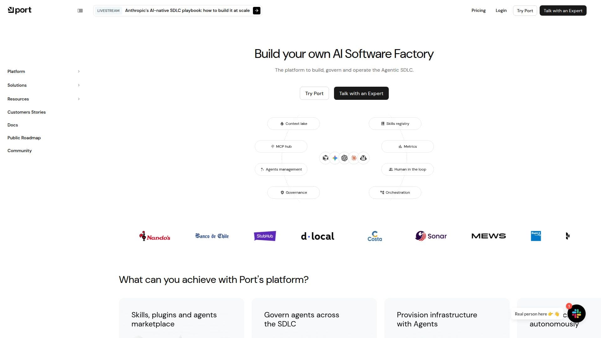Port.io Agentic SDLC Plattform screenshot