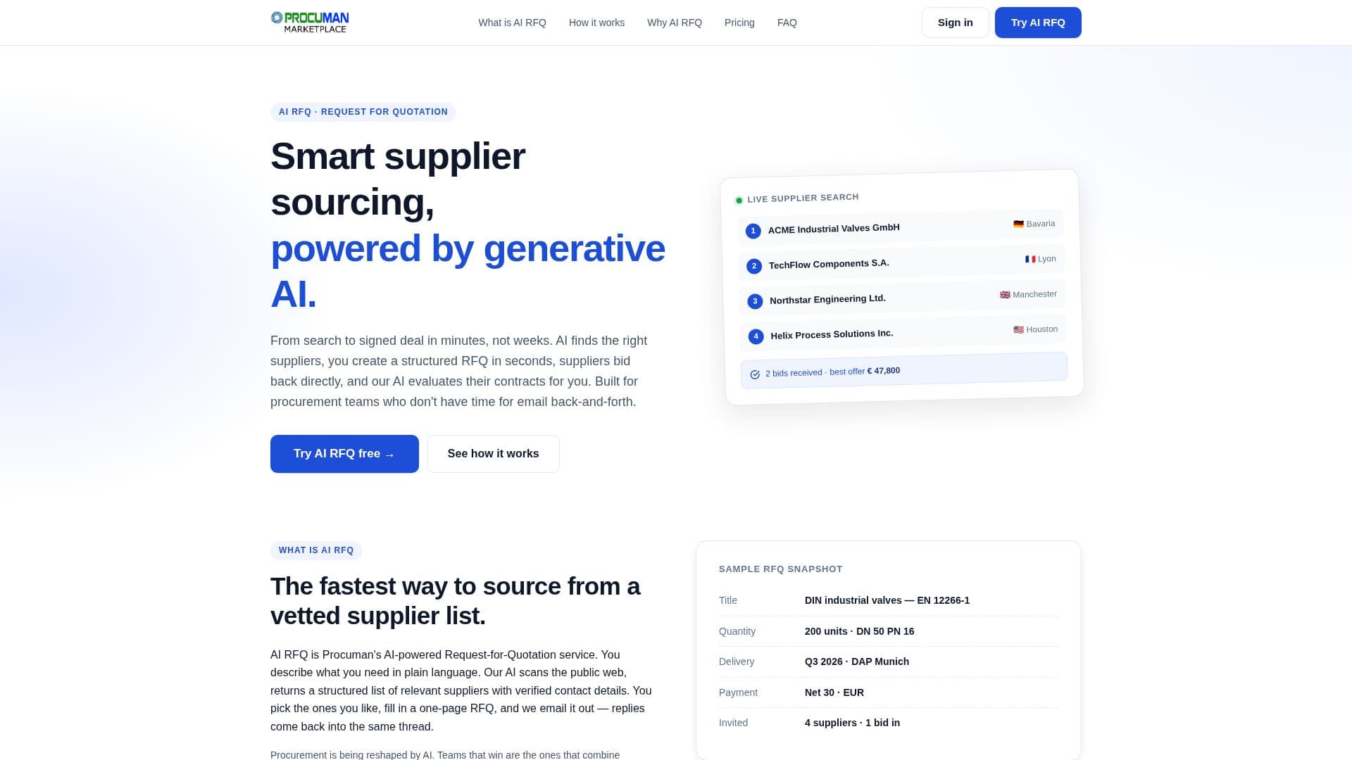Procuman AI RFQ screenshot