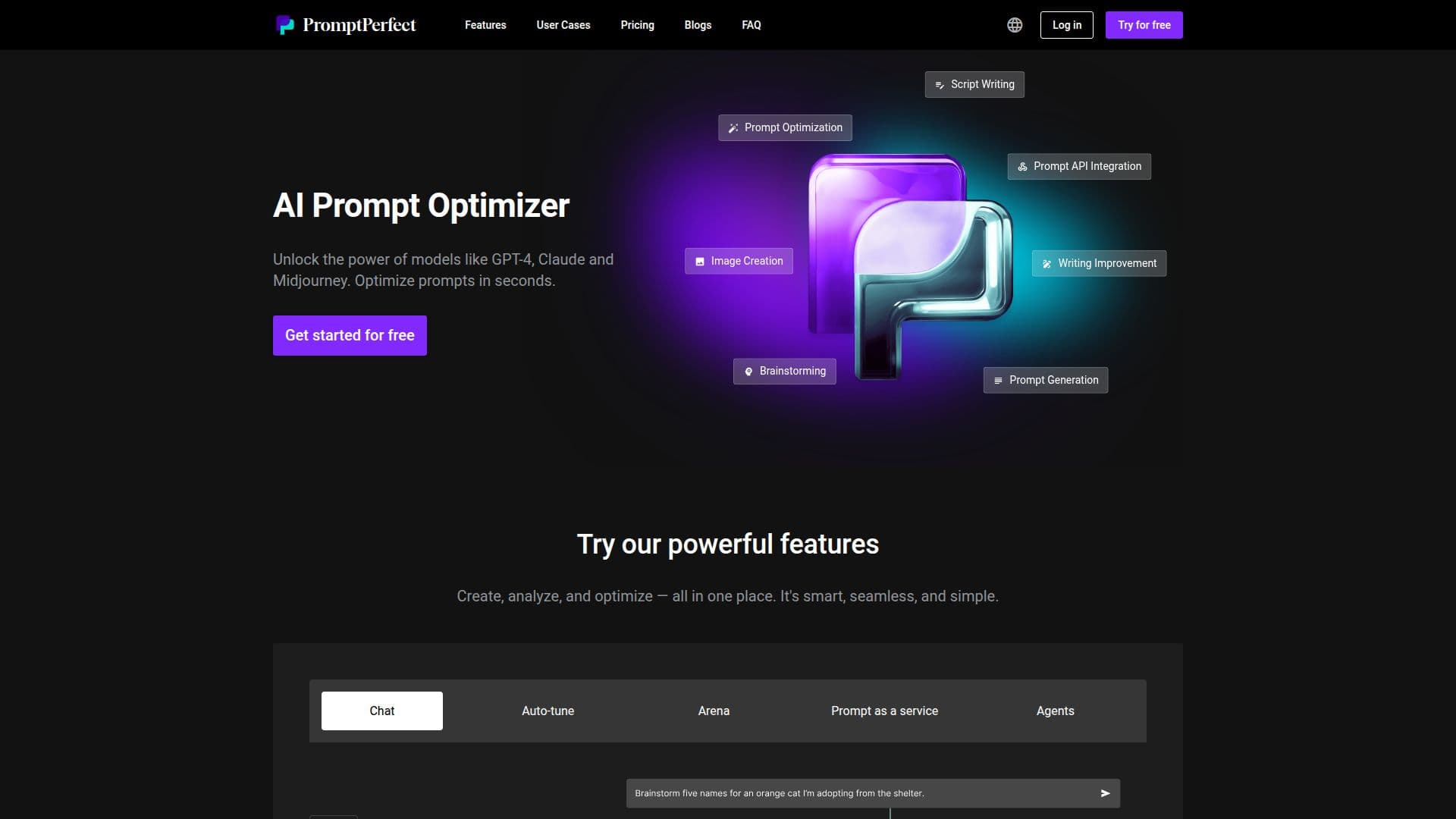 Screenshot von PromptPerfect