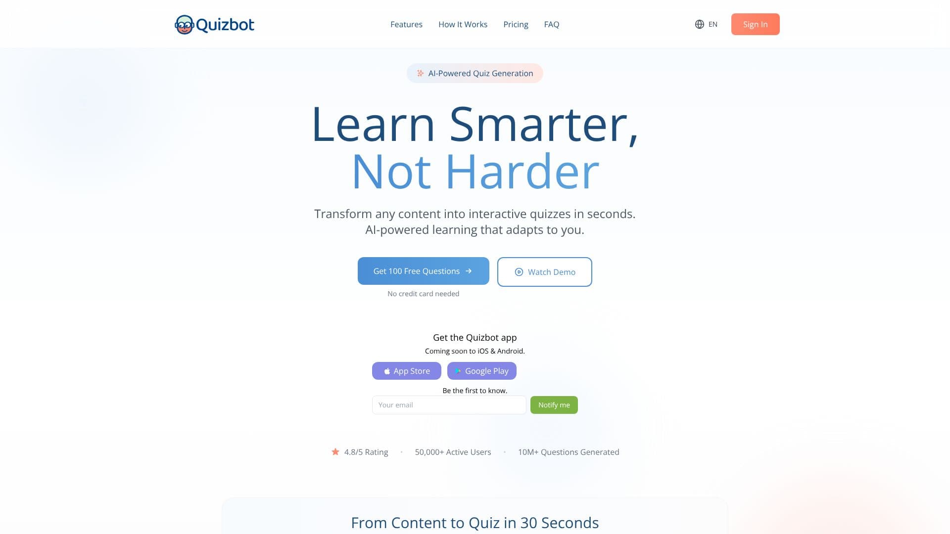 Captura de pantalla de Generador de Preguntas con IA Quizbot