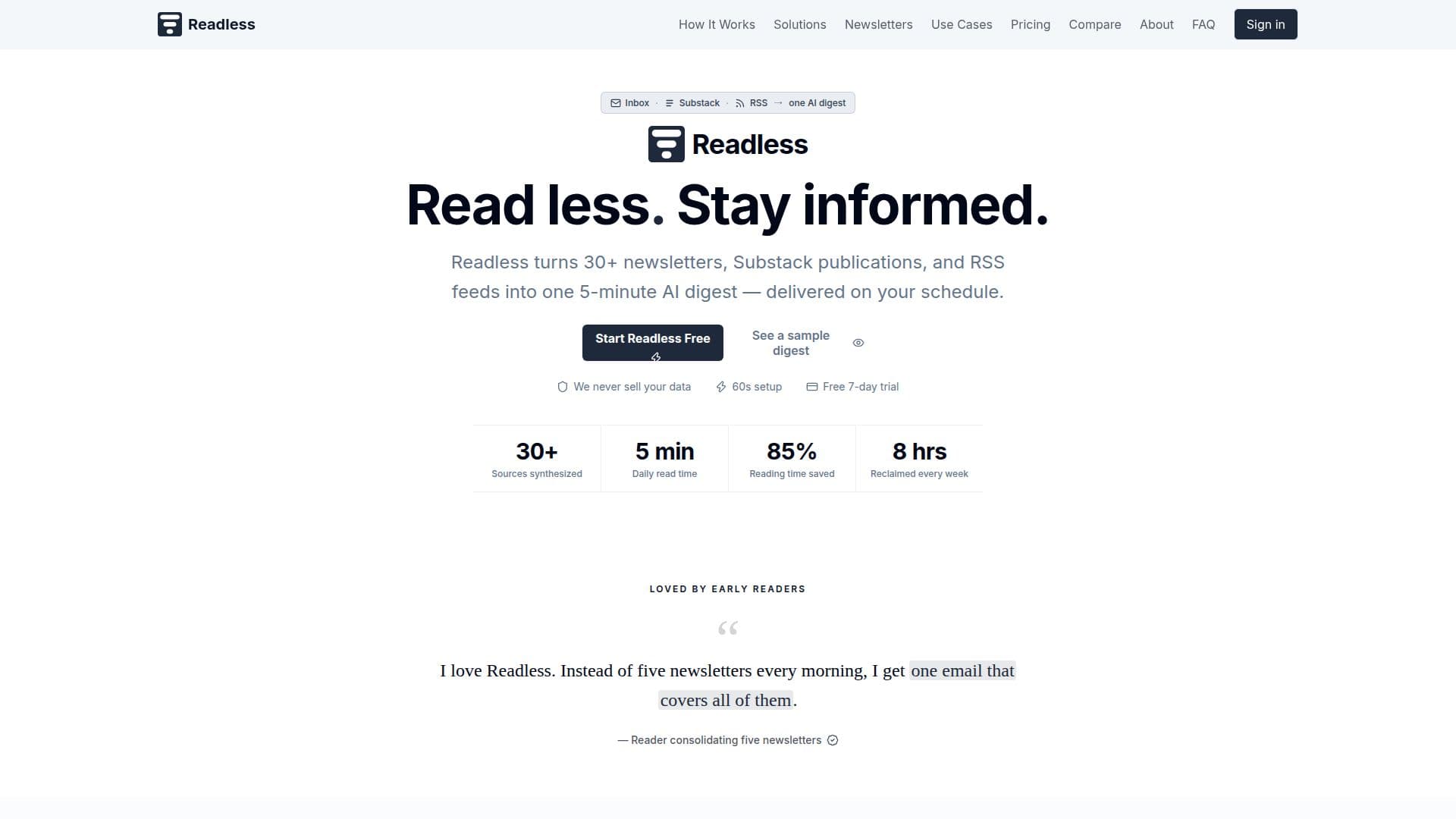 Readless - AI 기반 뉴스레터 및 RSS 요약 스크린샷
