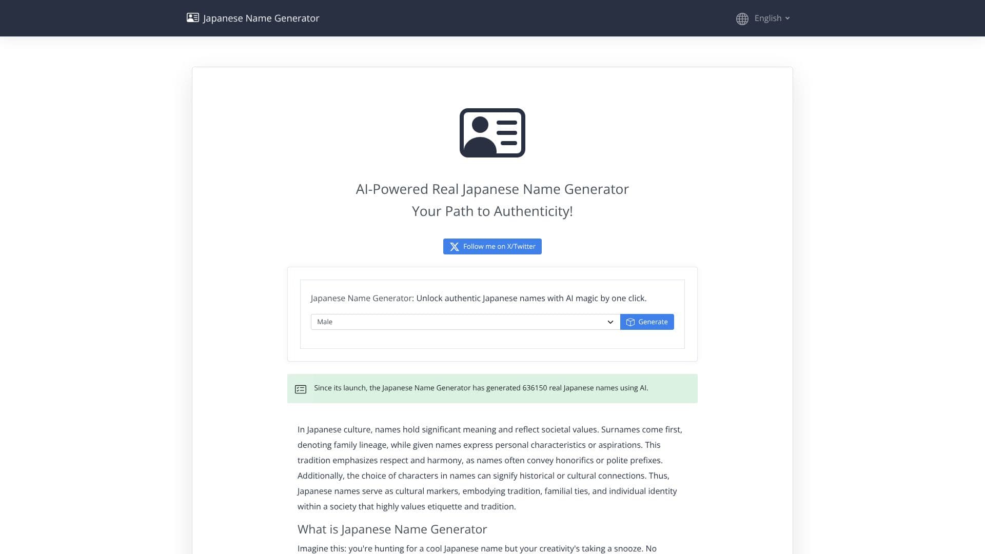 Tangkapan layar Generator Nama Jepang